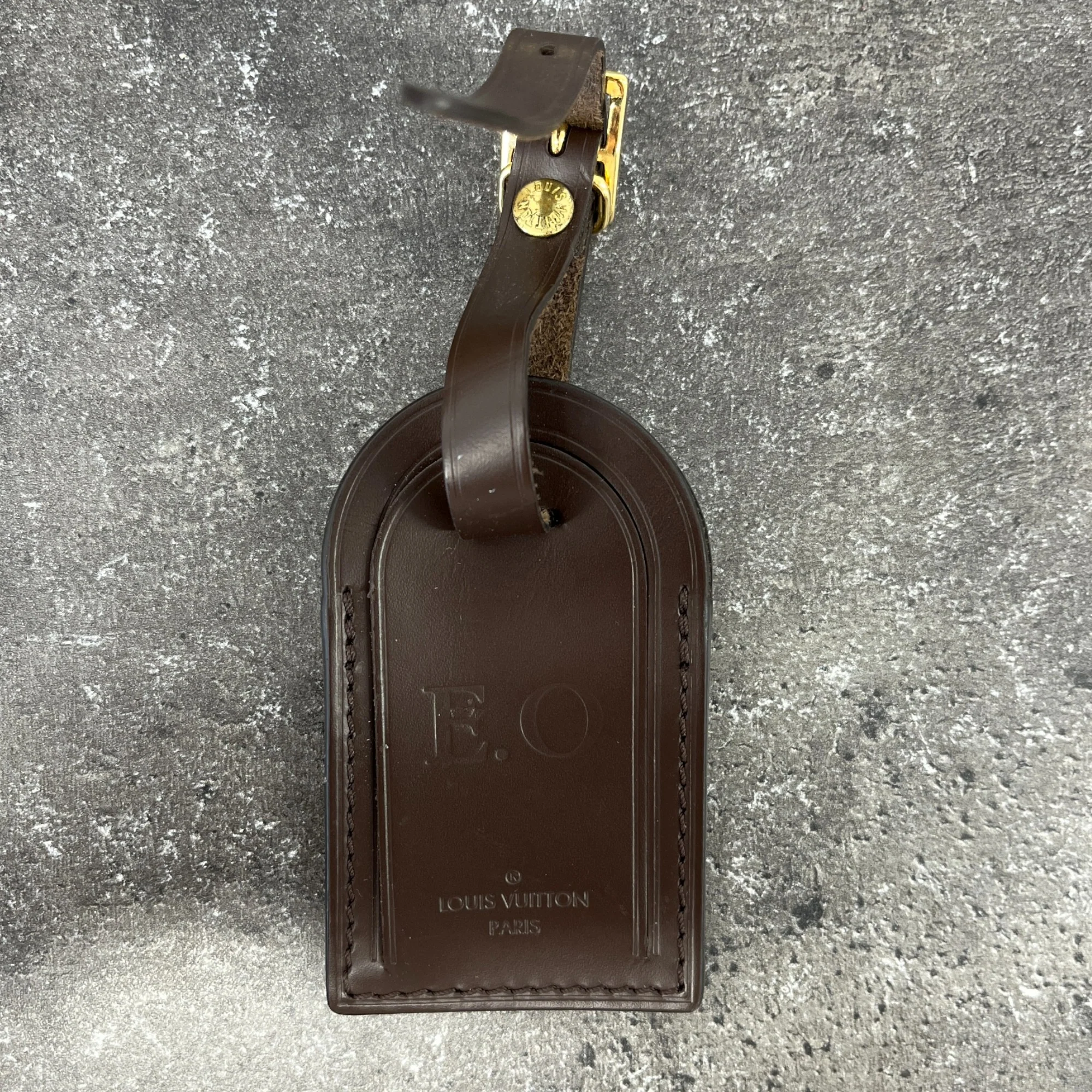 Eo Embossed Initials Luggage Tag Brown - Image 4