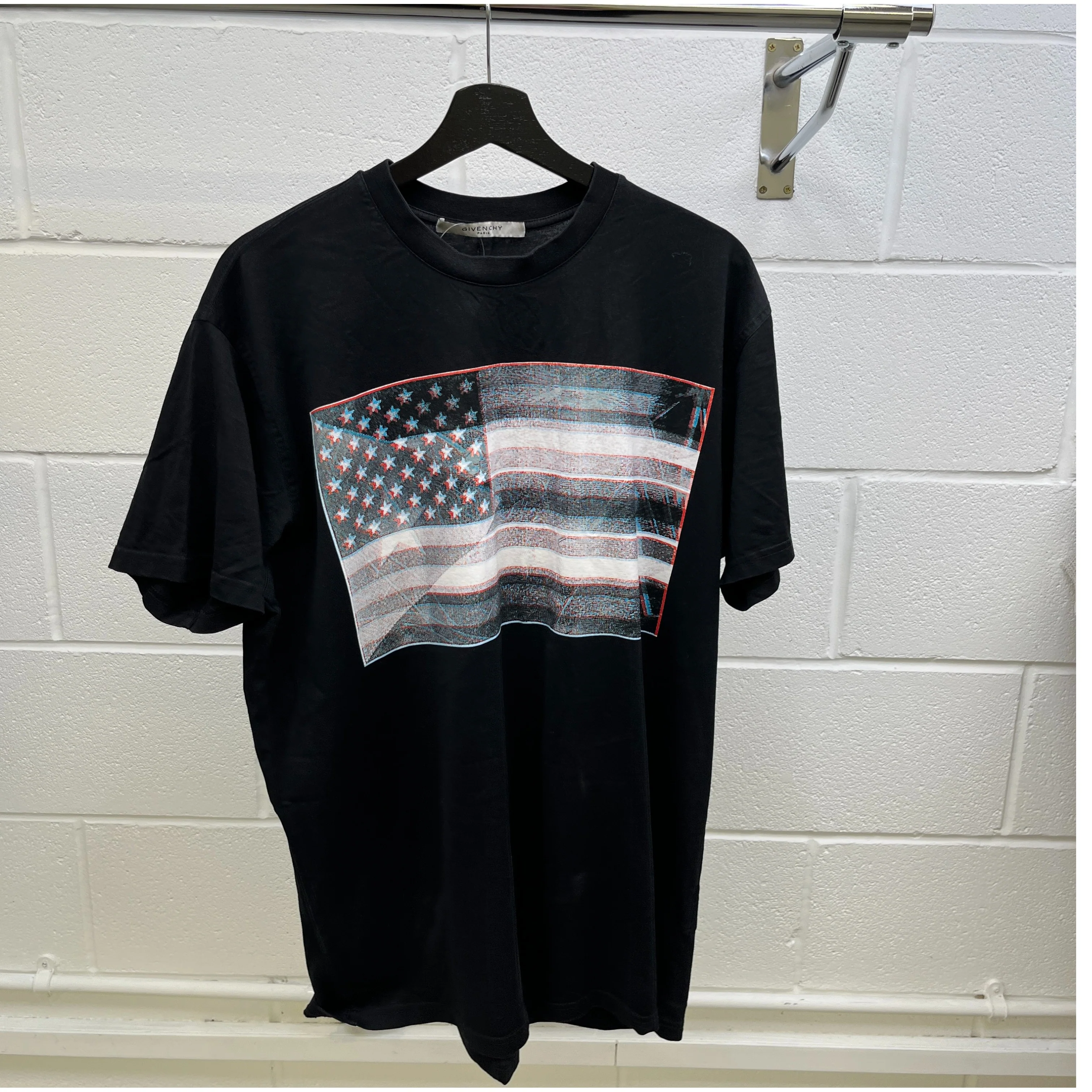 Men's 3D Usa Flag Print T-Shirt Black Size XS - Image 8