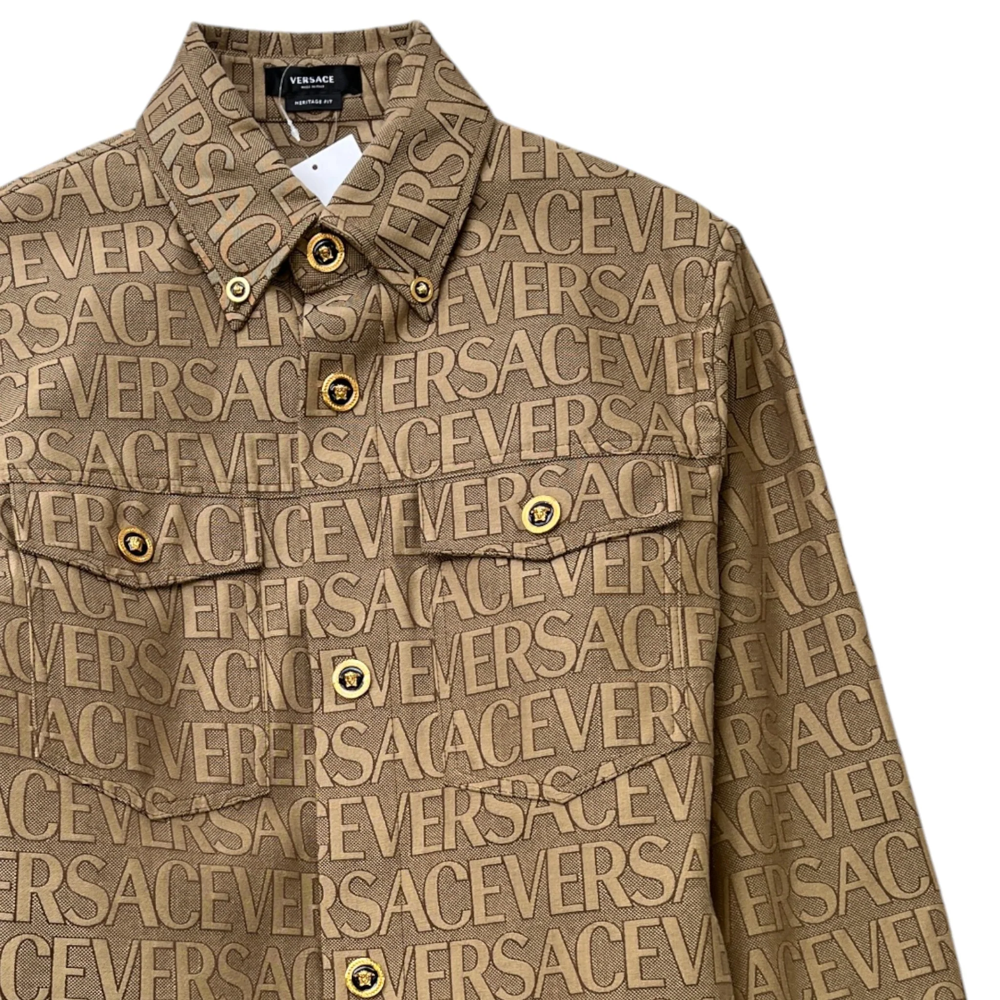 Men's Allover Jacquard Logo OverShirt Brown Size IT 46 / UK S - Image 3