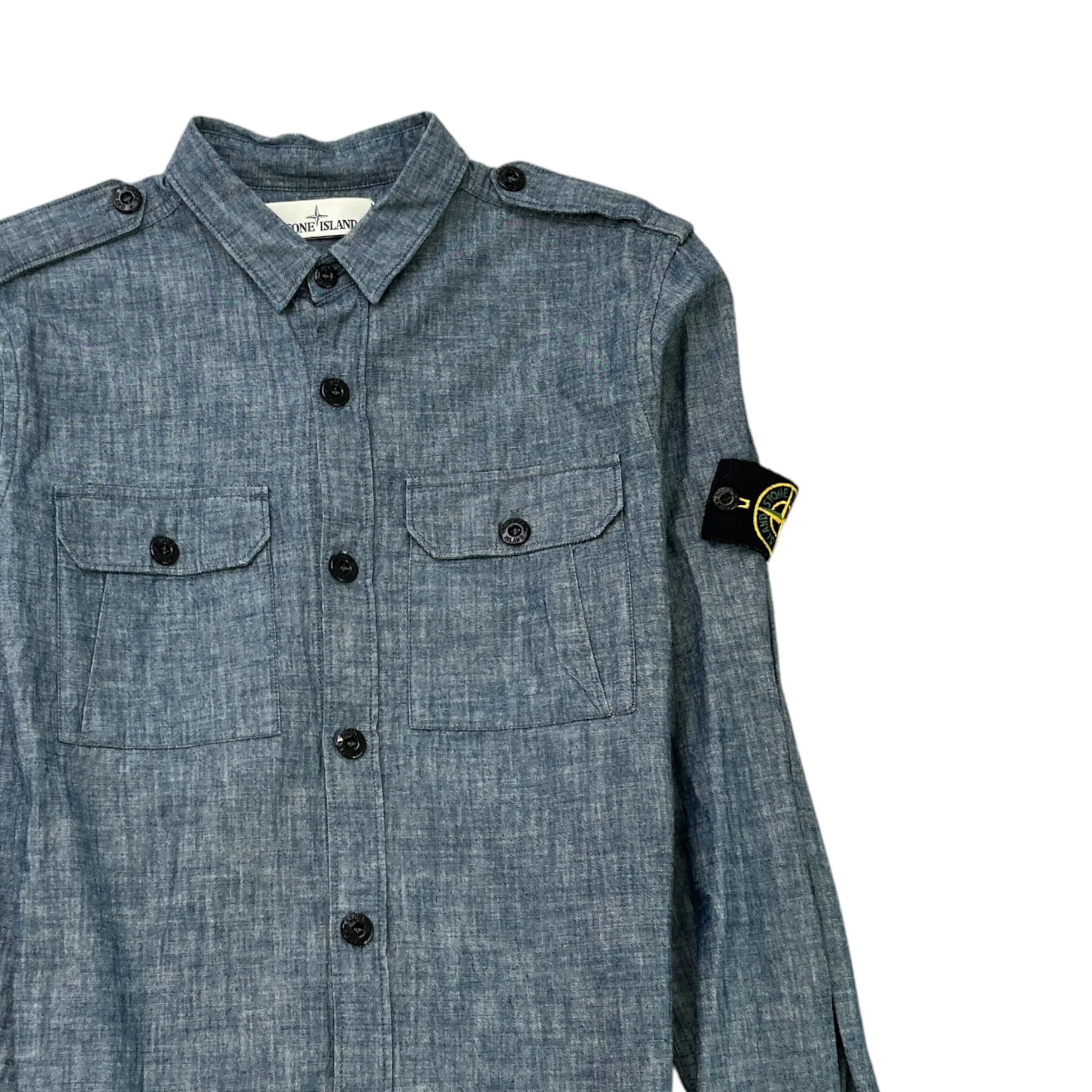 Men's Applique Logo Long Sleeve Shirt Blue Size M - Image 3