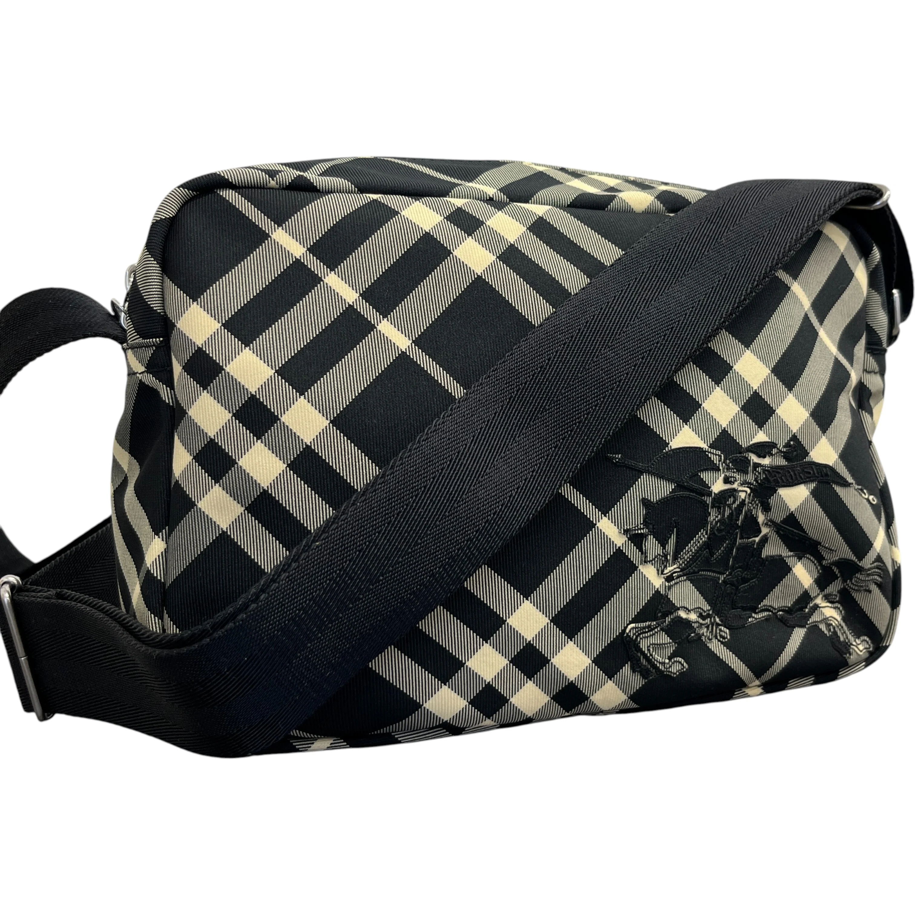 Men's Check Equestrian Logo Messenger Bag Black - Image 4