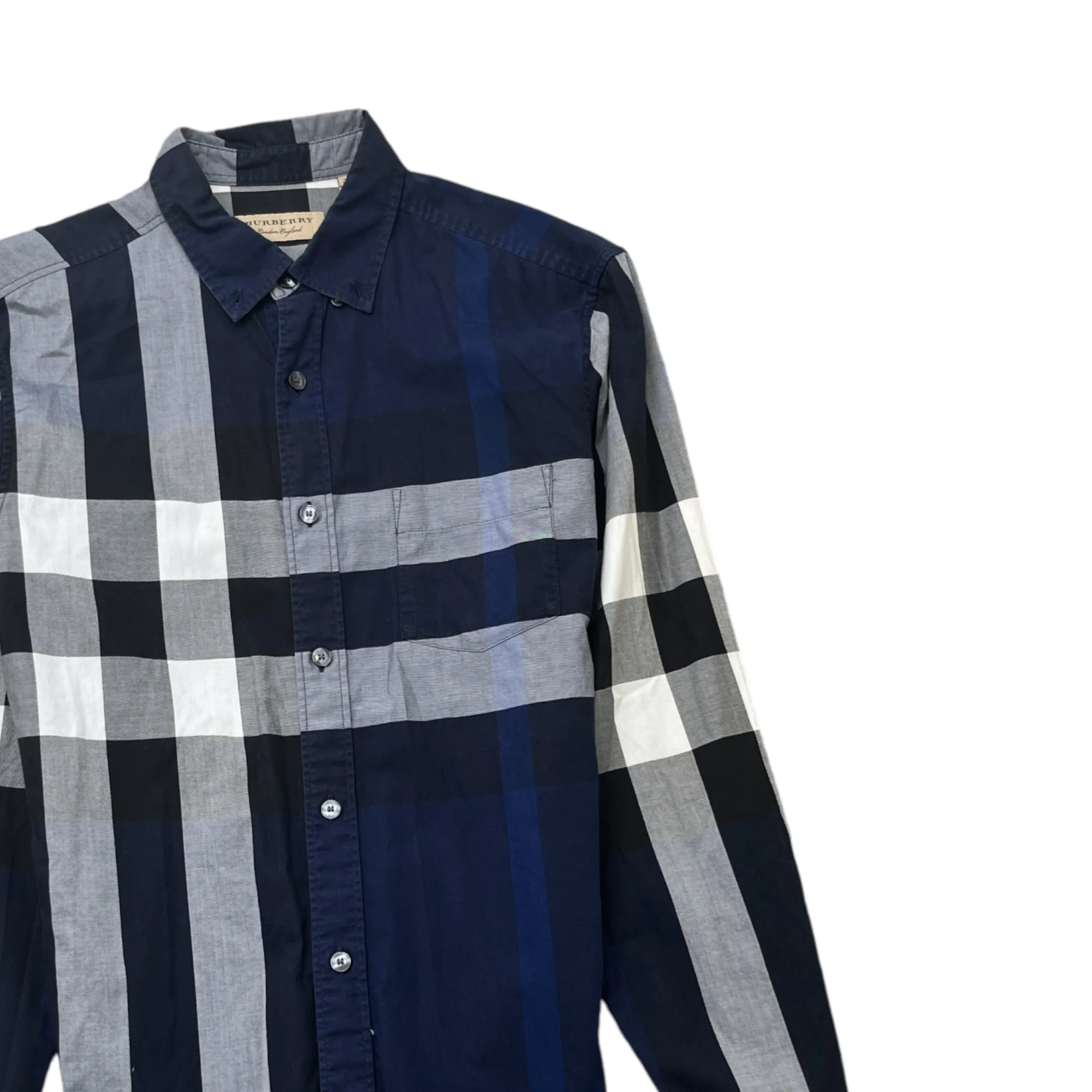 Men's Check Print Long Sleeve Shirt Navy Size S - Image 3
