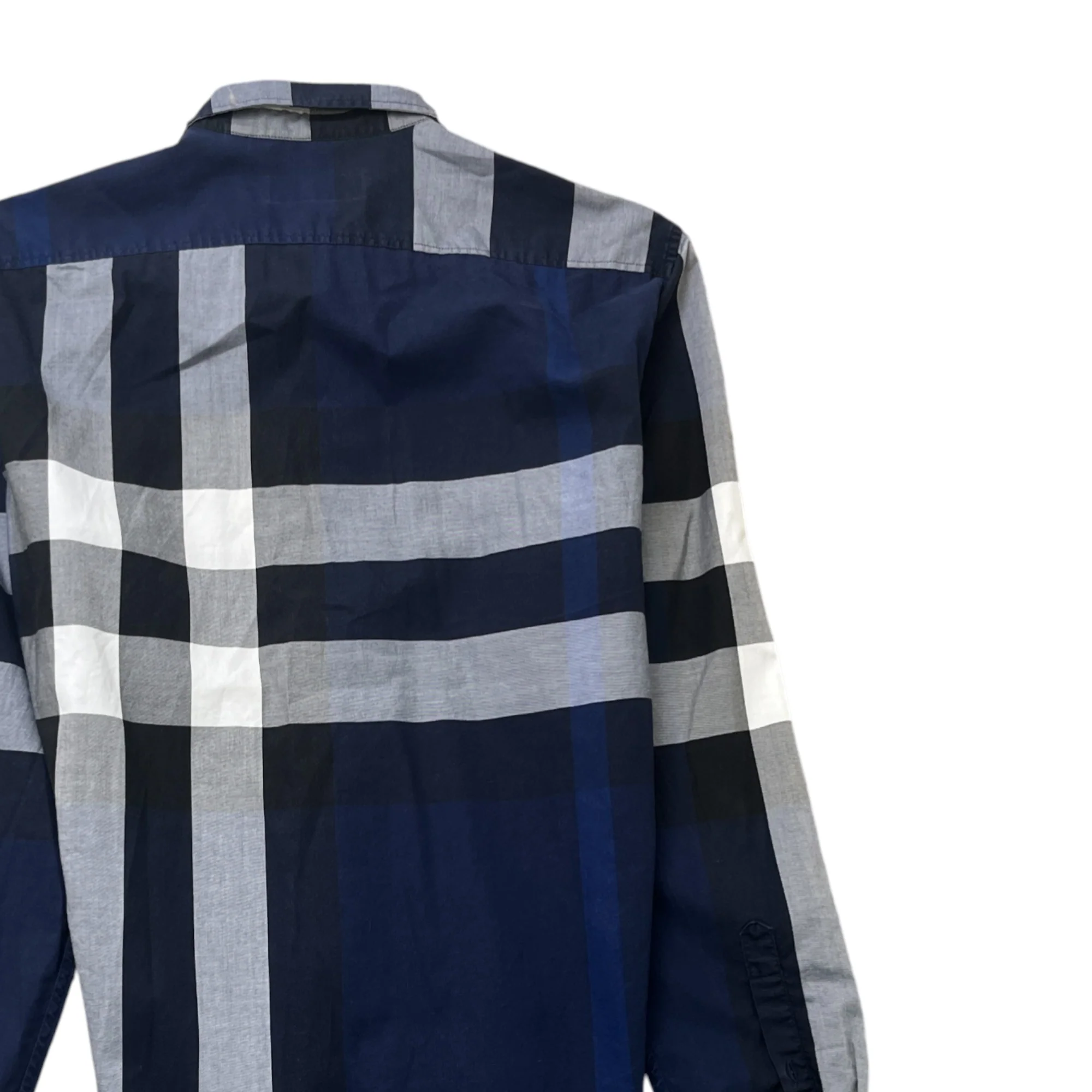 Men's Check Print Long Sleeve Shirt Navy Size S - Image 4