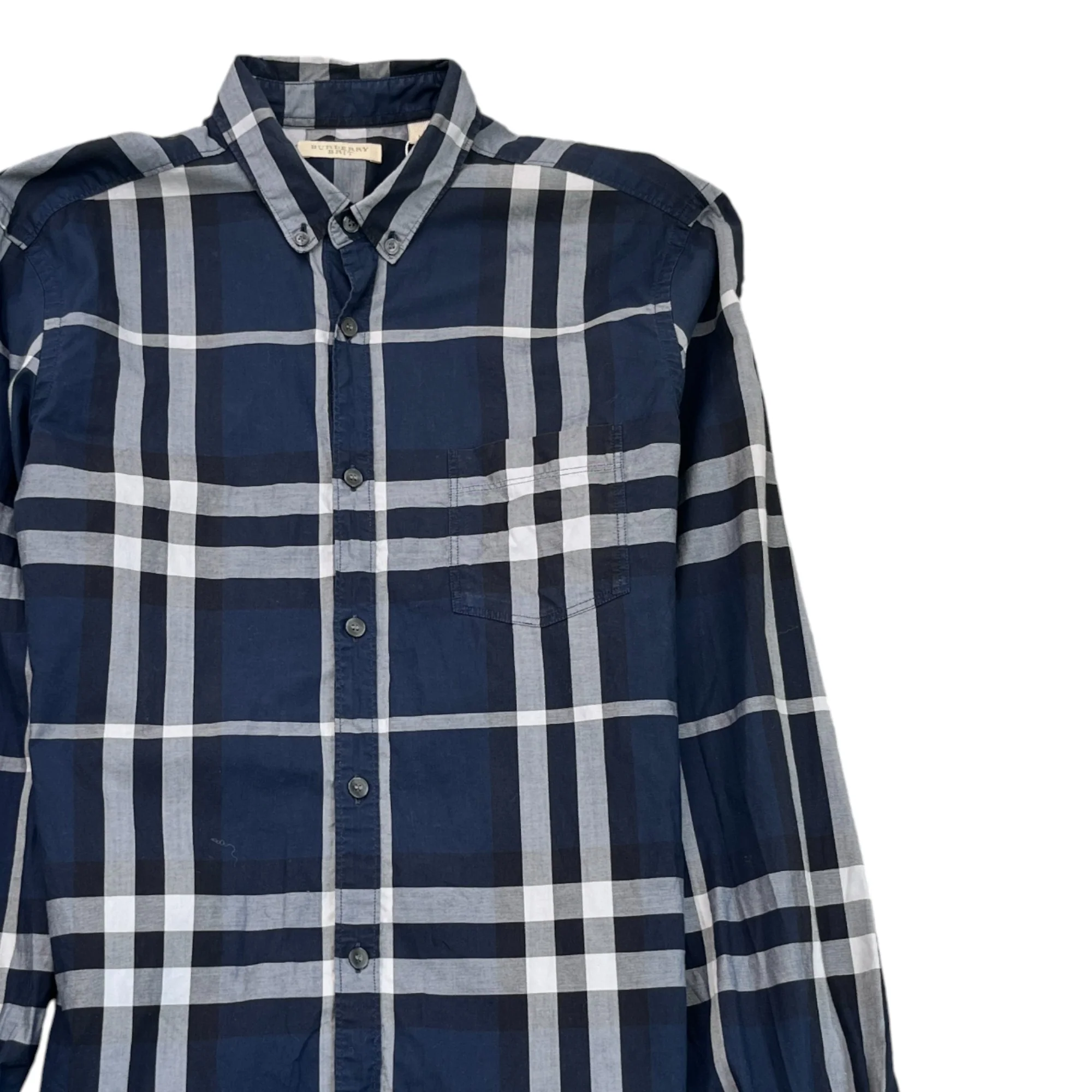 Men's Checked Long Sleeve Shirt Navy Size XS - Image 3