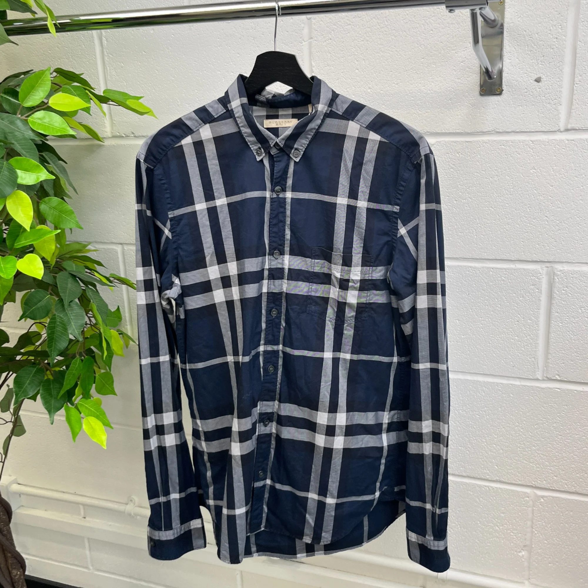 Men's Checked Long Sleeve Shirt Navy Size XS - Image 9