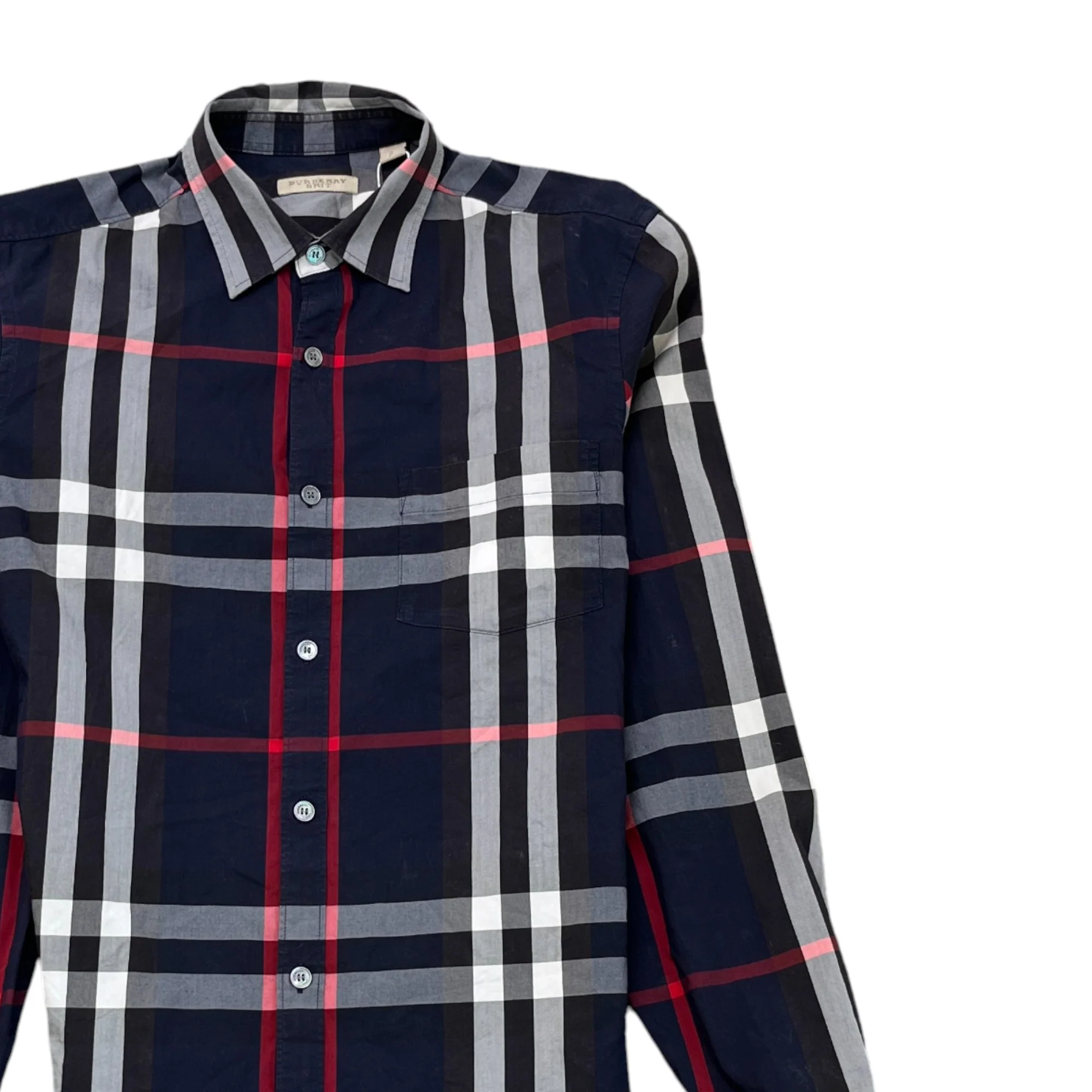 Men's Checkered Long Sleeve Shirt Blue Size S - Image 3