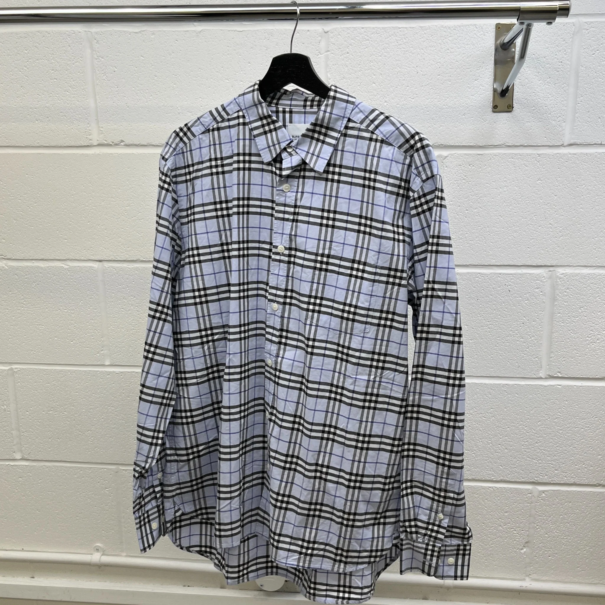 Men's Checkered Long Sleeve Shirt Blue Size XL - Image 8