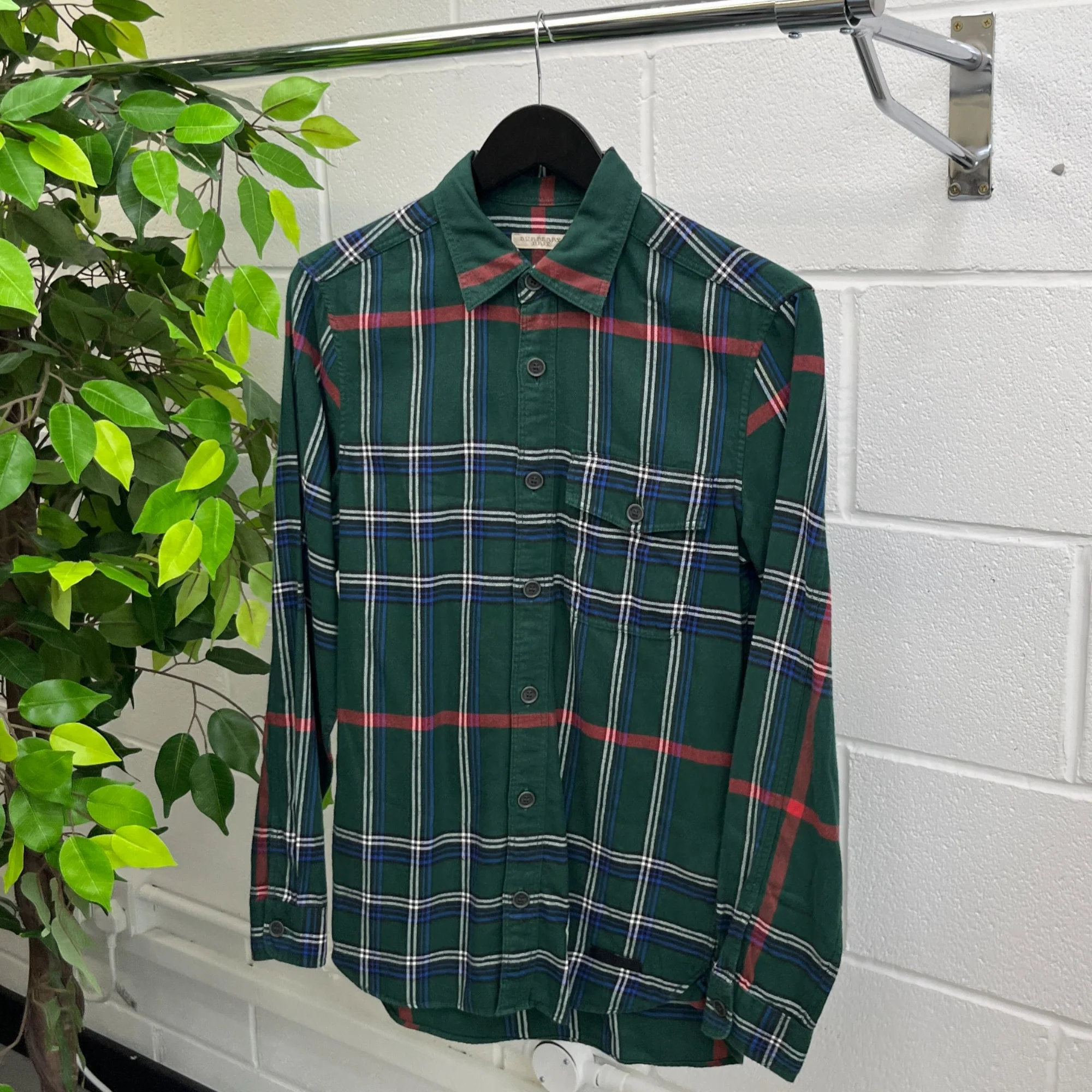 Men's Checkered Long Sleeve Shirt Green Size XS - Image 10