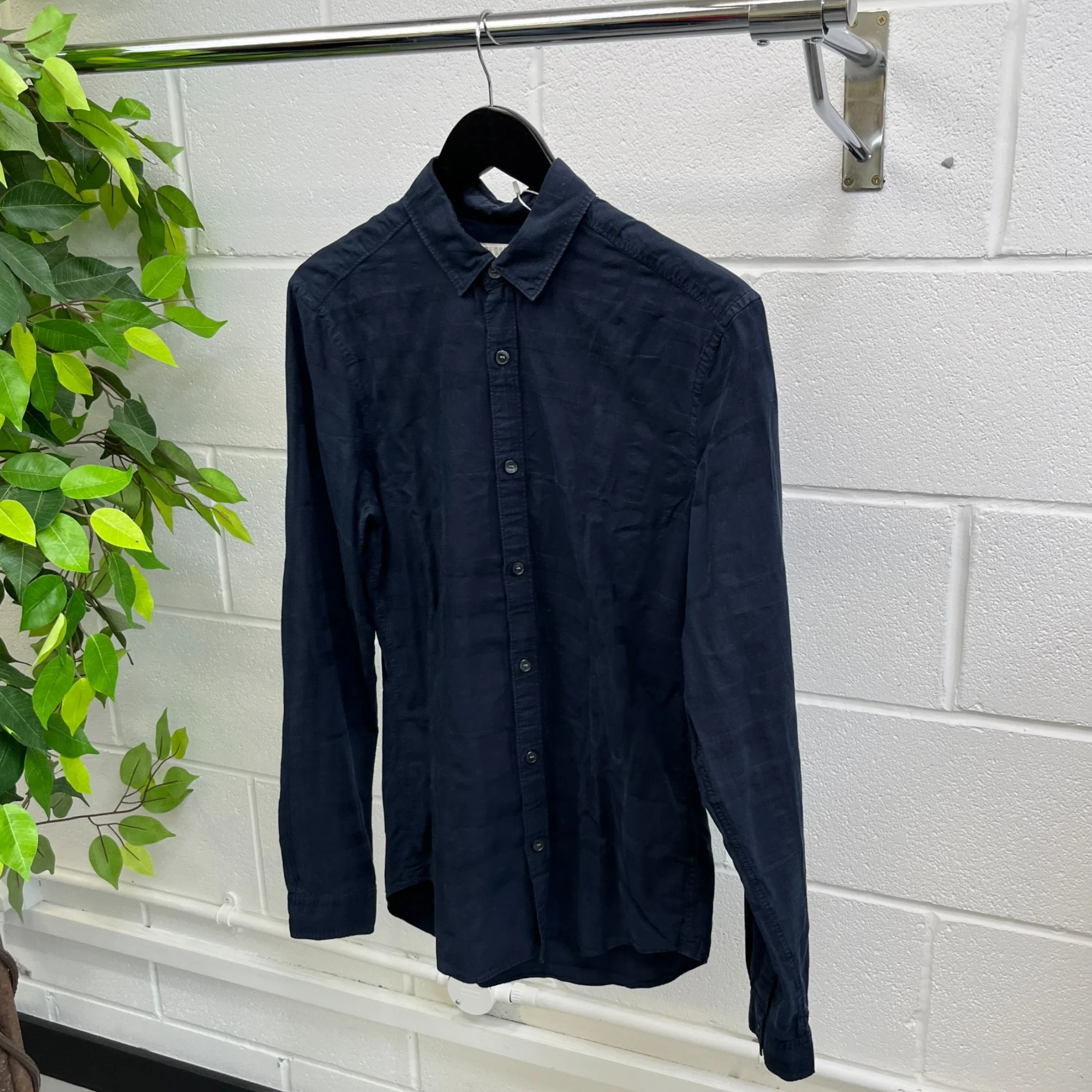 Men's Checkered Long Sleeve Shirt Navy Size S - Image 9