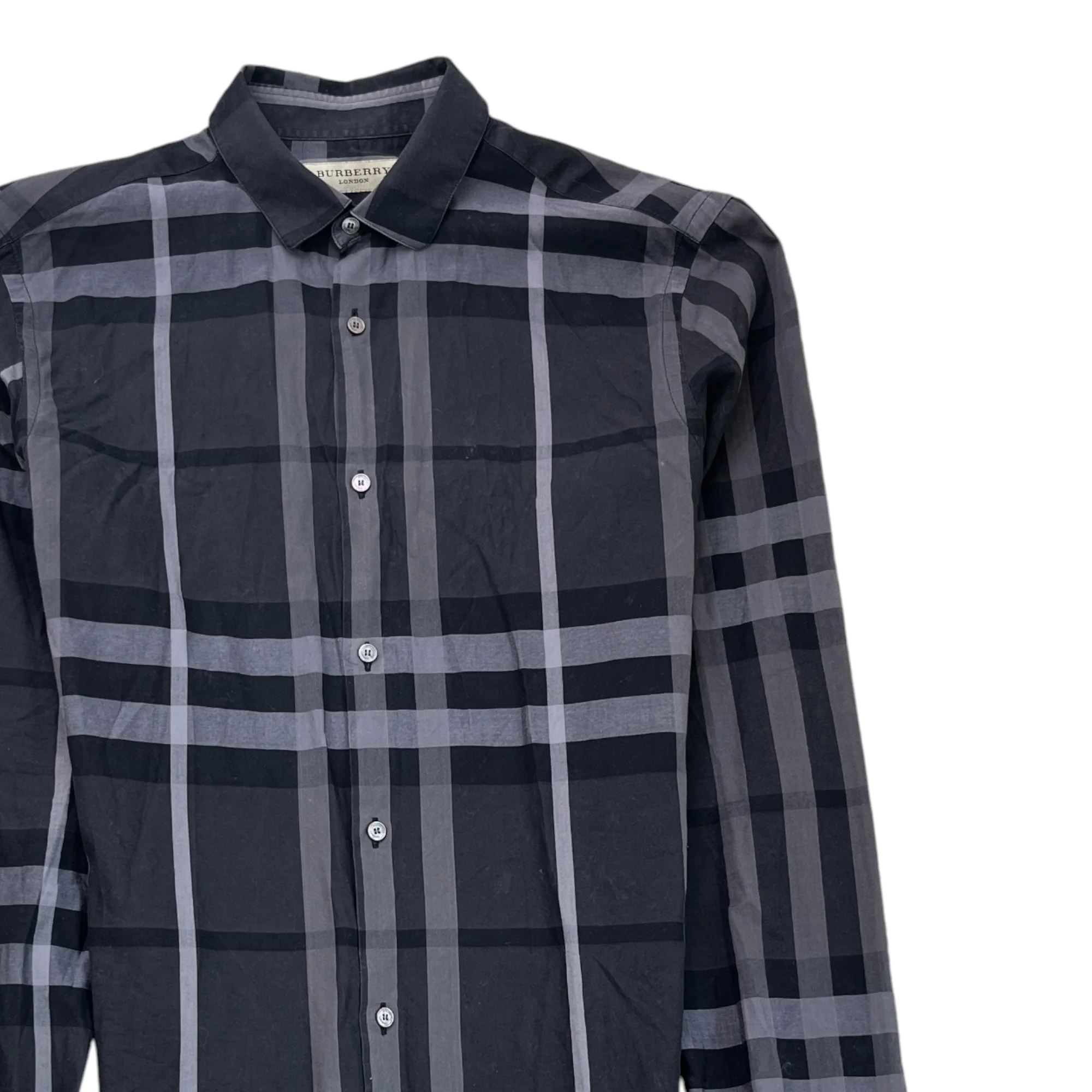 Men's Checkered Long Sleeve Shirt Navy Size S - Image 3