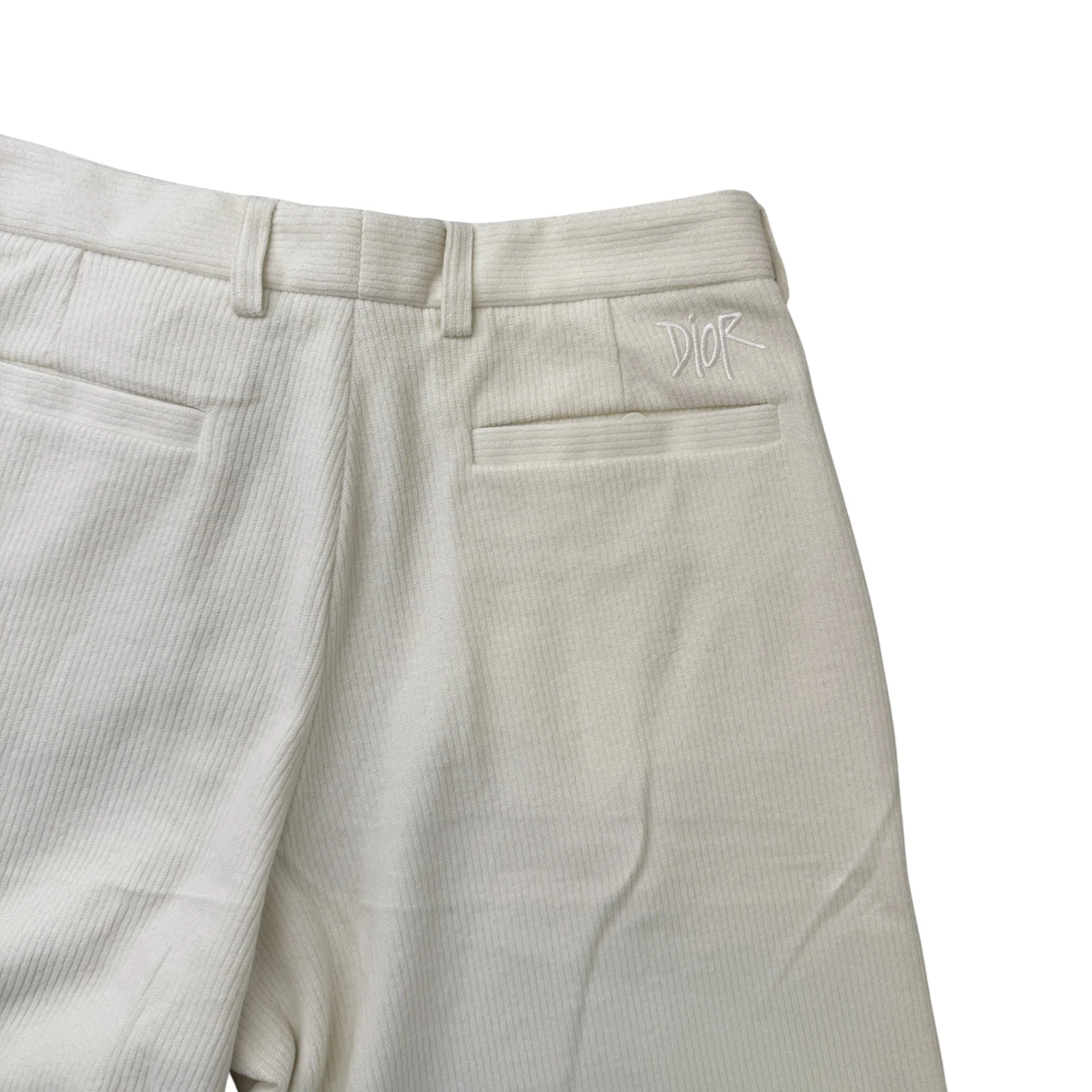 Men's Corduroy Embroidered Logo Shorts Cream Size L - Image 4