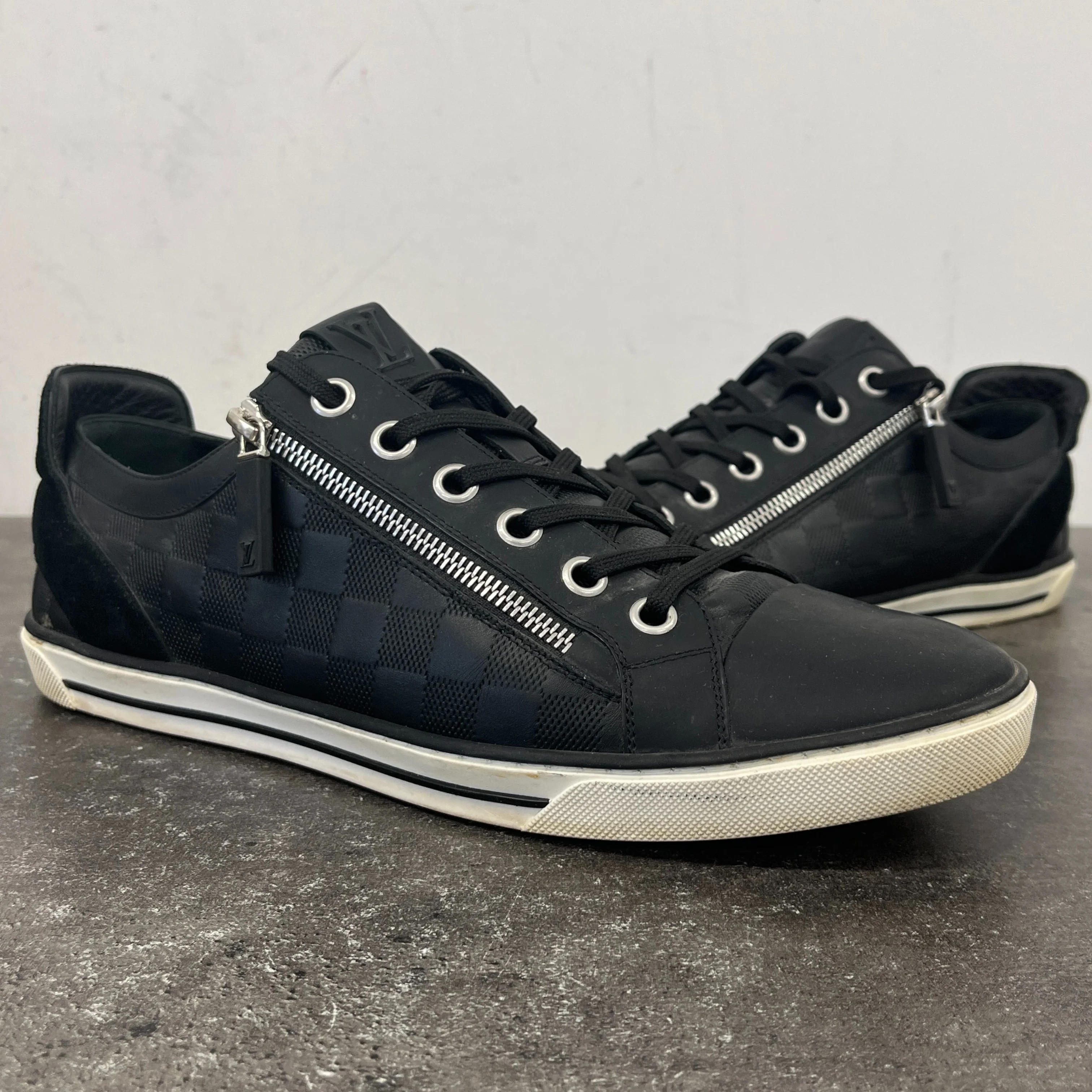 Men's Damier Challenge Zip Up Low Trainers Black Size EU 42.5 / UK 8.5 - Image 12