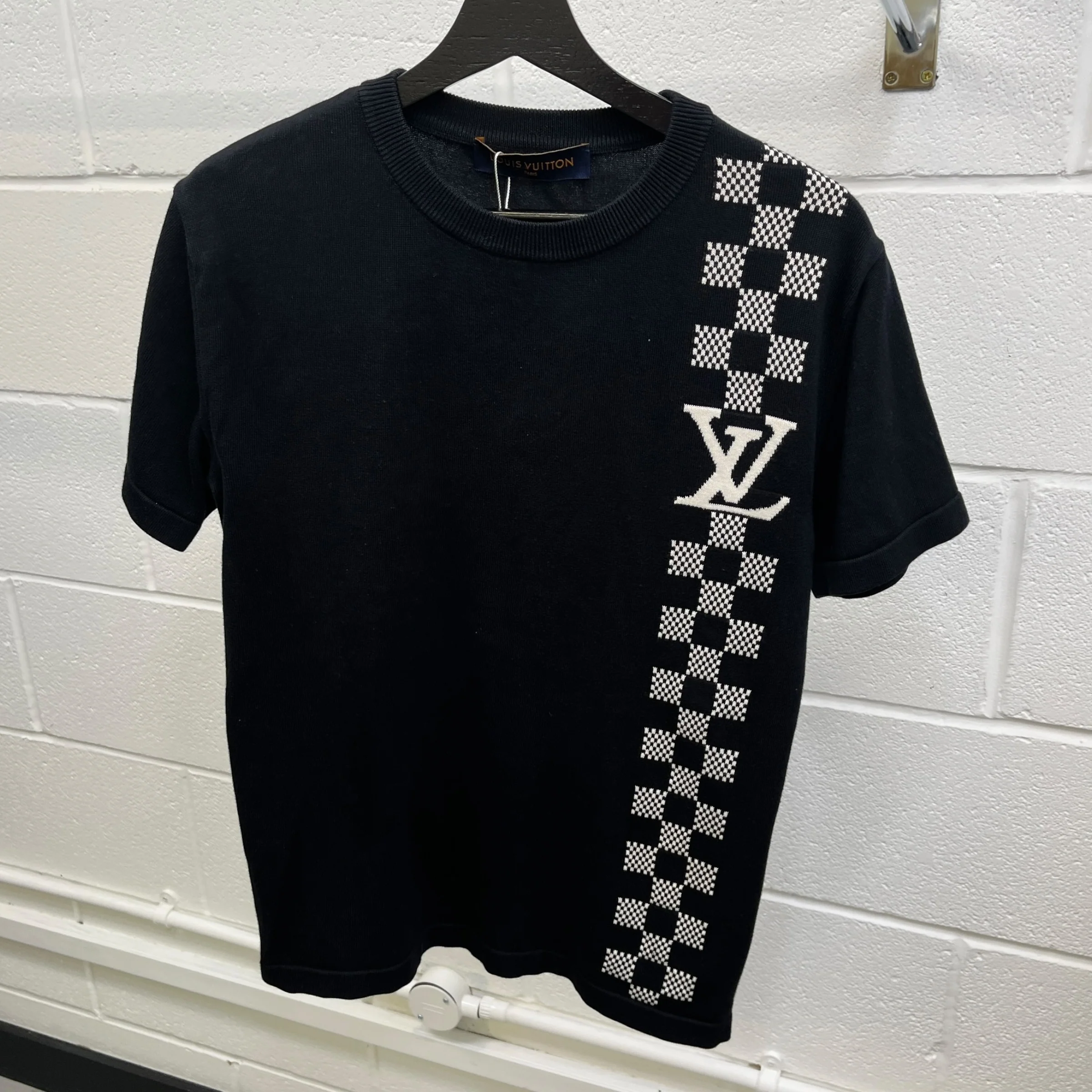 Men's Damier Stripe Jacquard T-Shirt Black Size XS - Image 7
