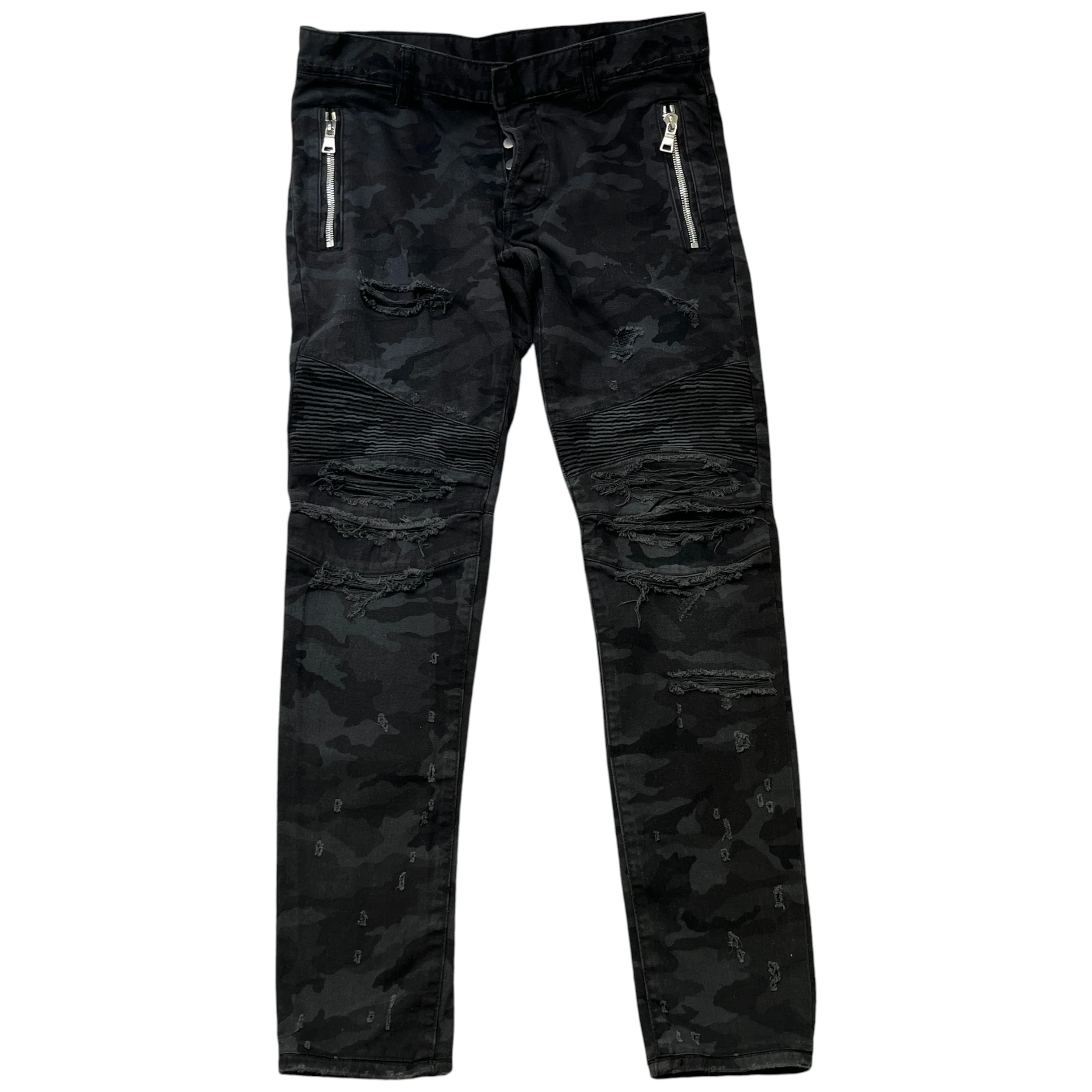 Men's Distressed Camo Print Jeans Black Size Waist 30"