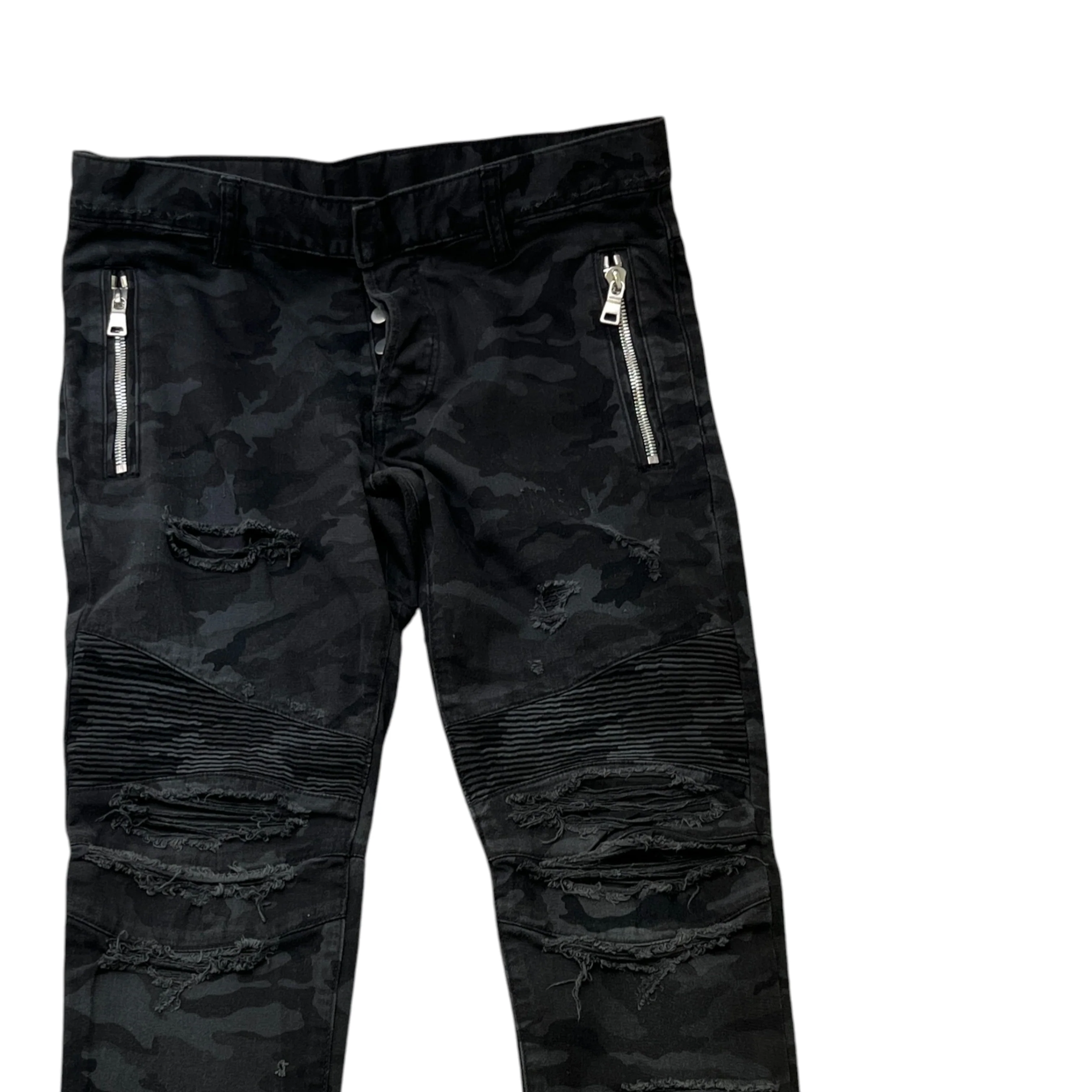 Men's Distressed Camo Print Jeans Black Size Waist 30" - Image 3