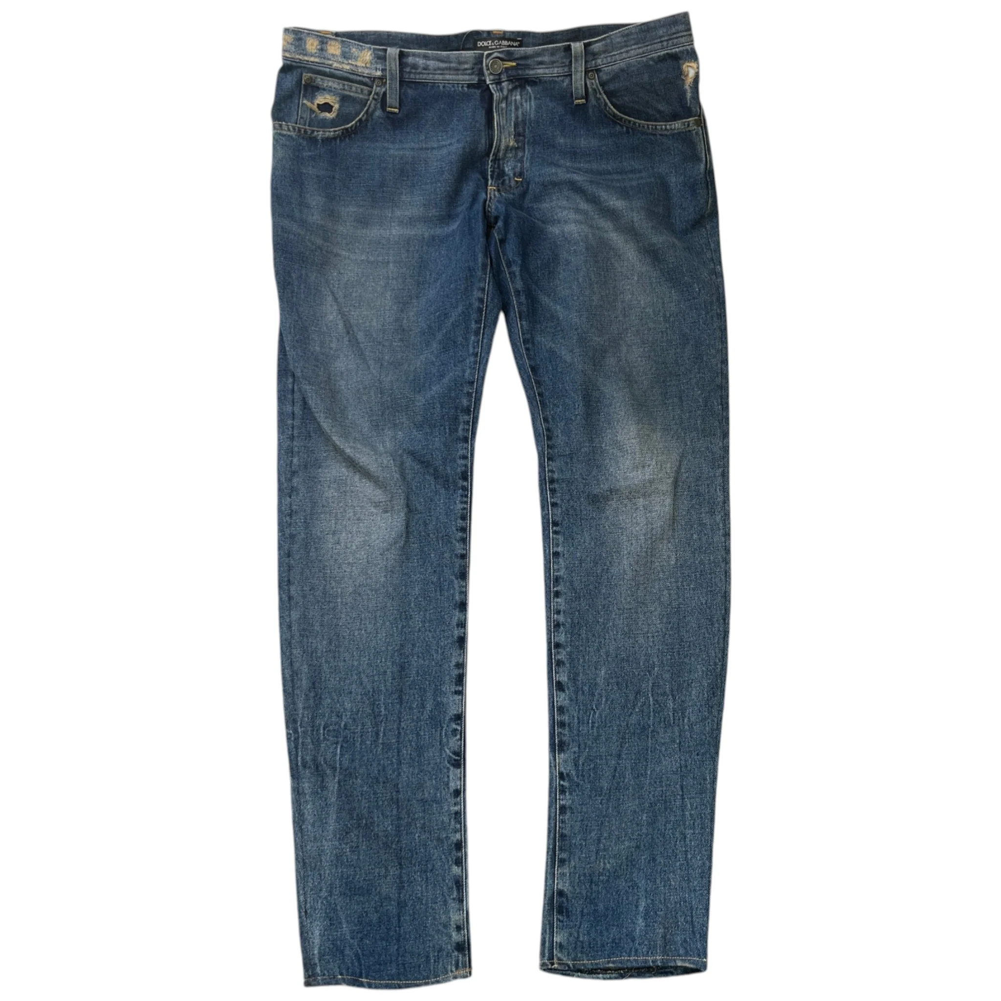 Men's Distressed Logo Pocket Jeans Blue Size IT 52 / UK 36