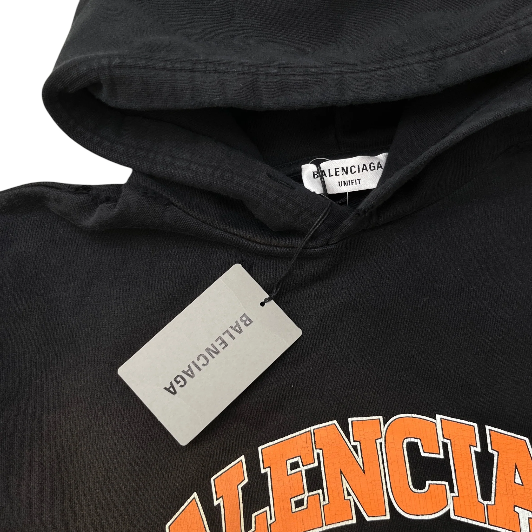 Men's Distressed Logo Print Hoodie Black Size XS - Image 6