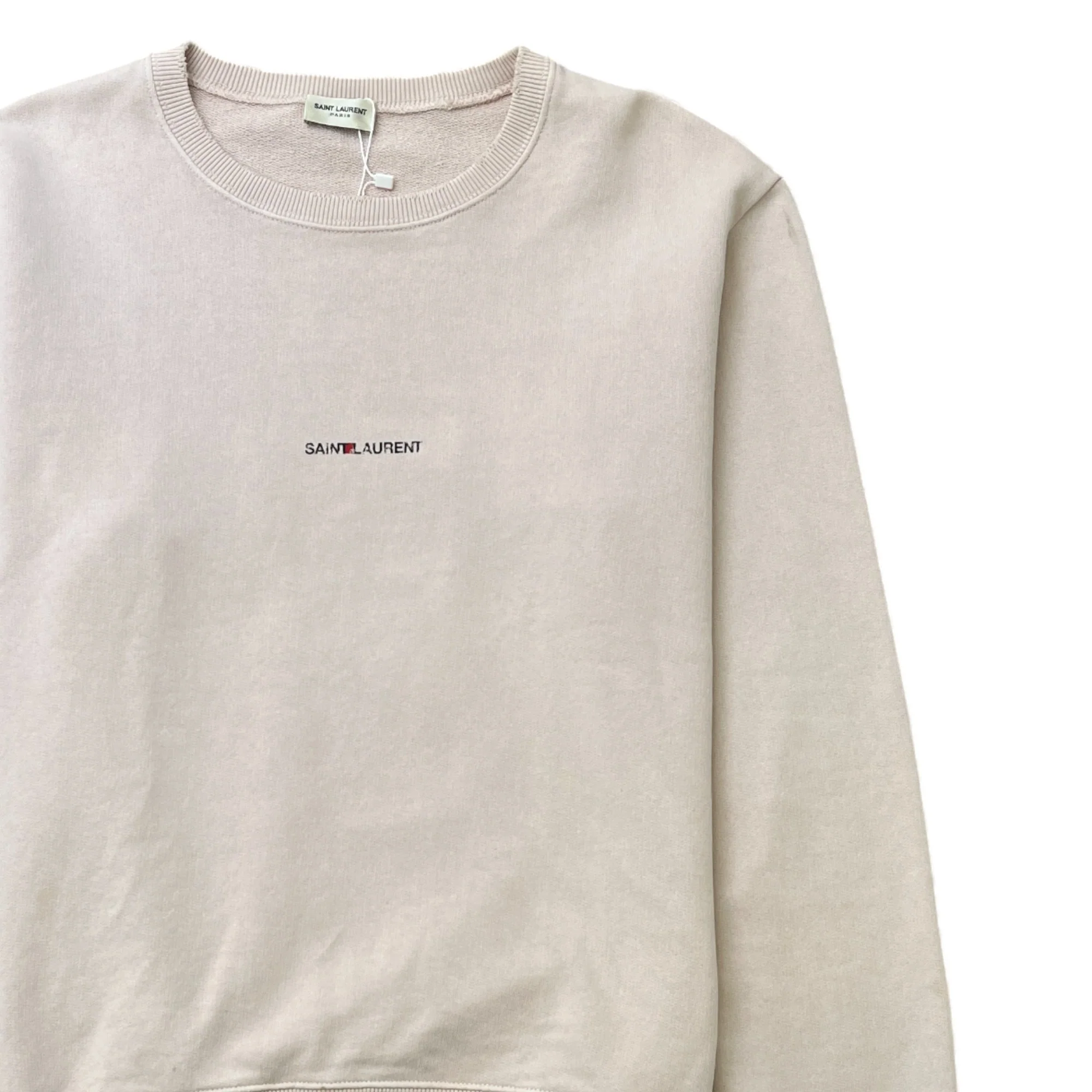 Men's Distressed Logo Print Sweatshirt Cream Size S - Image 3