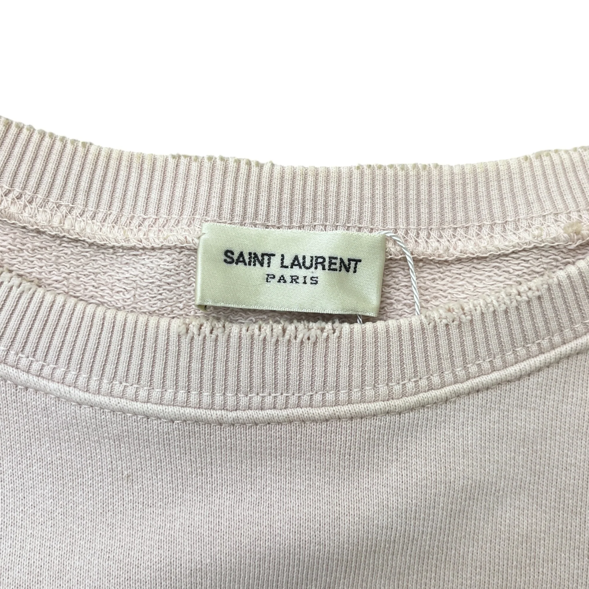 Men's Distressed Logo Print Sweatshirt Cream Size S - Image 5