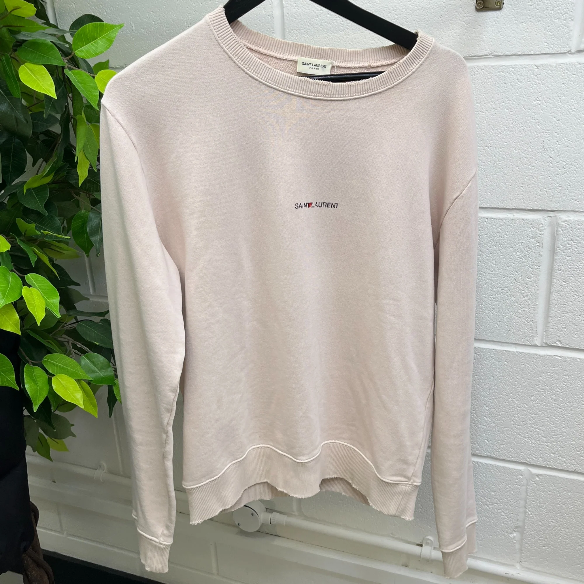 Men's Distressed Logo Print Sweatshirt Cream Size S - Image 8