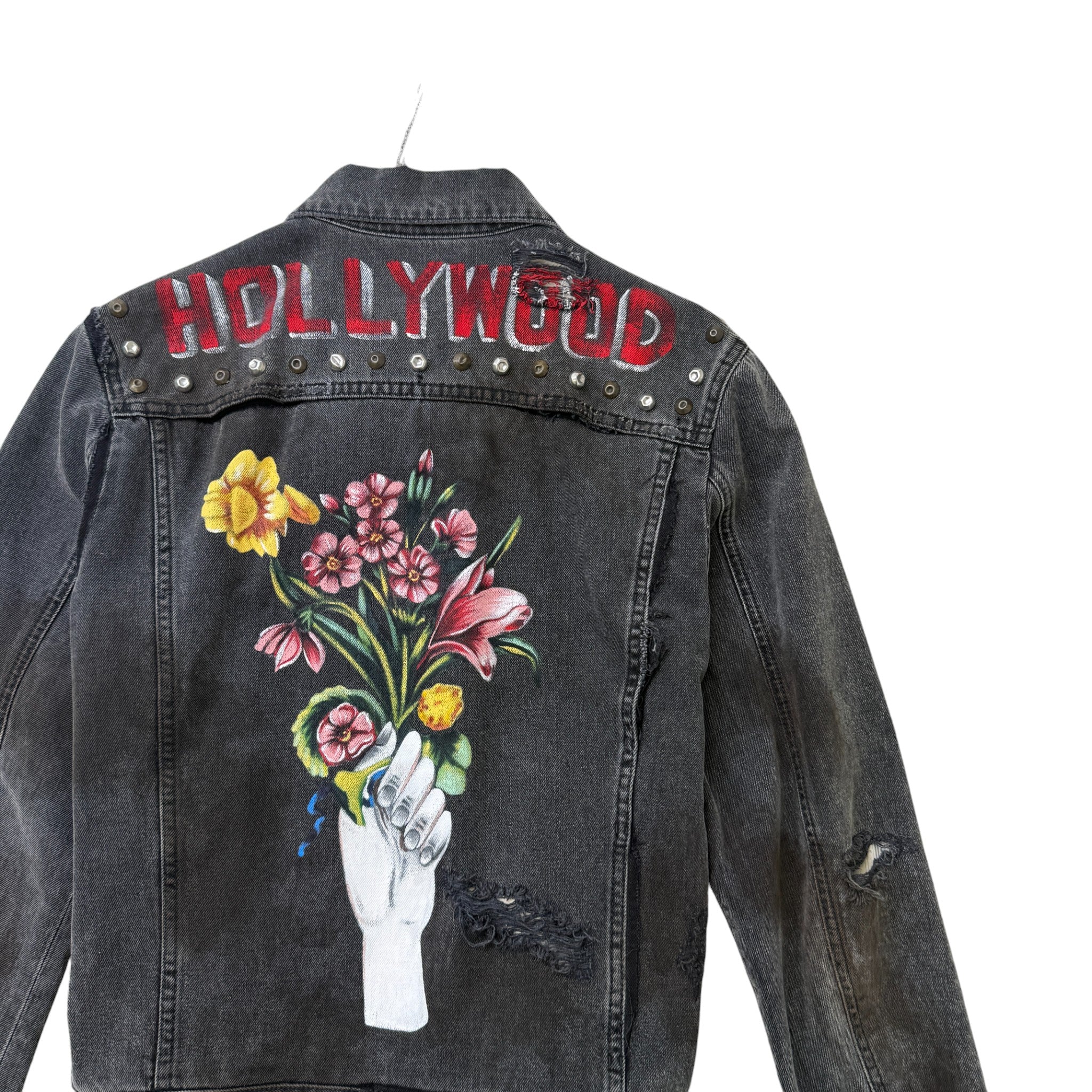 Men's Distresses Studded Denim Jacket Grey Size IT 46 / S - Image 4
