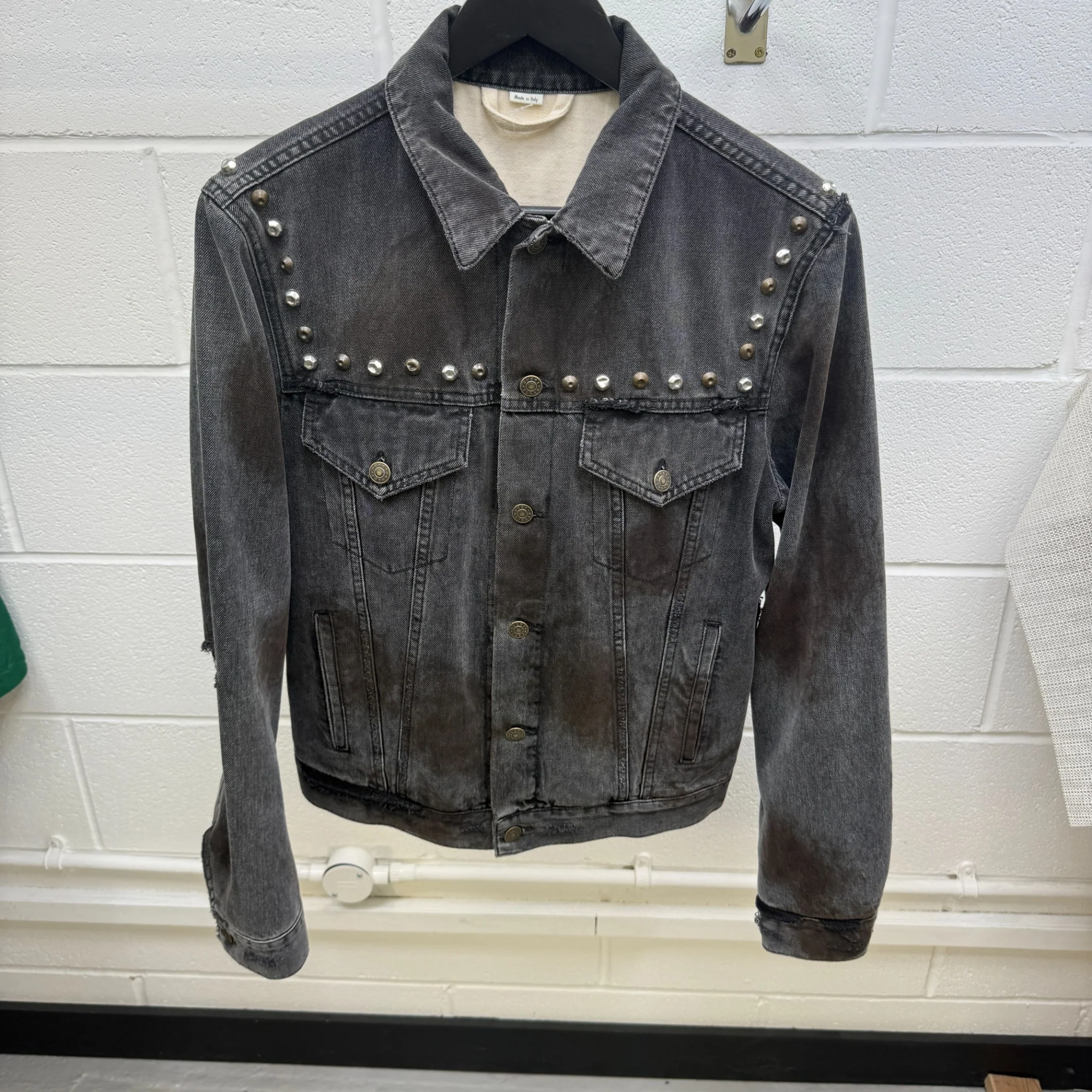 Men's Distresses Studded Denim Jacket Grey Size IT 46 / S - Image 9