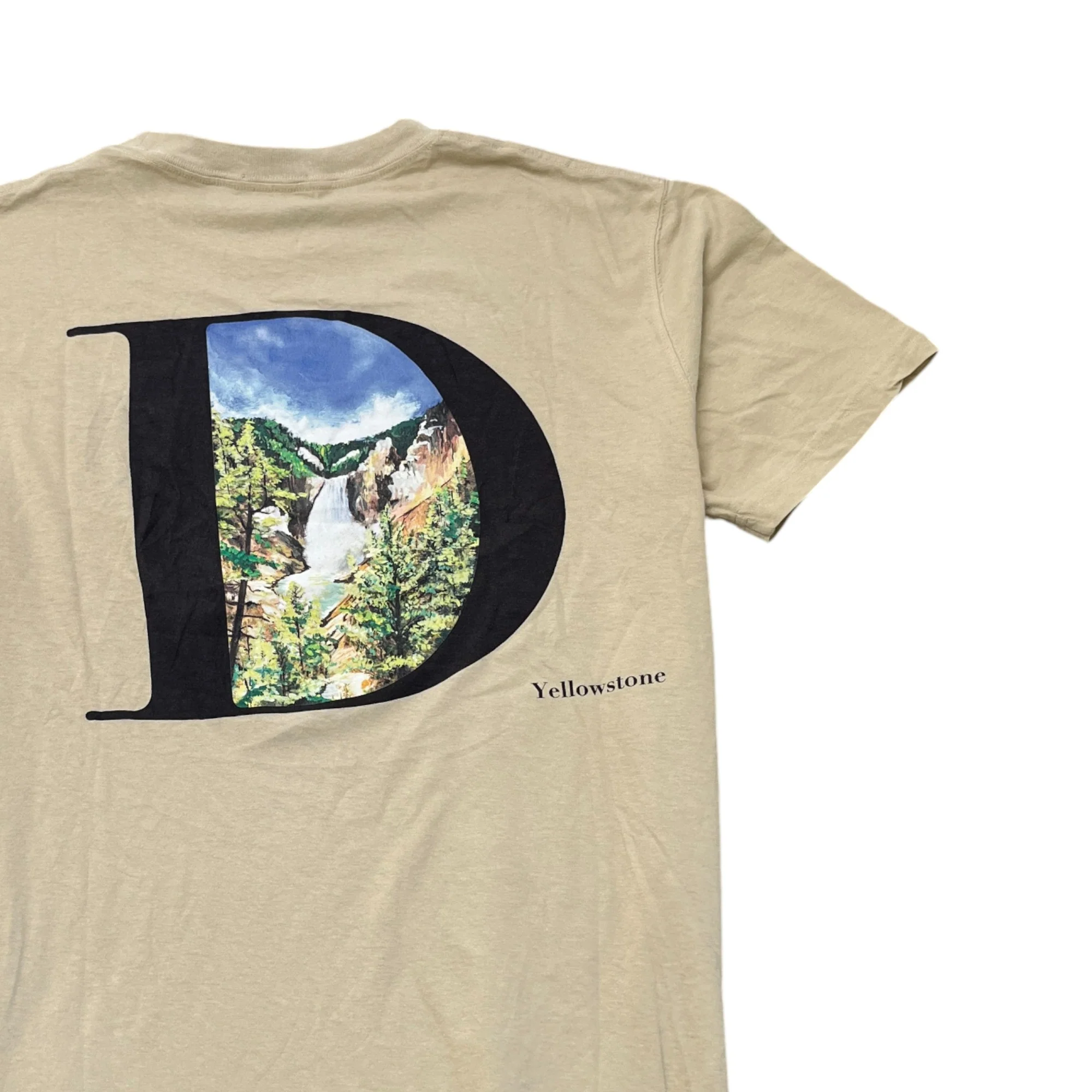 Men's Embroidered Logo Back Print T-Shirt Beige Size S - Image 4