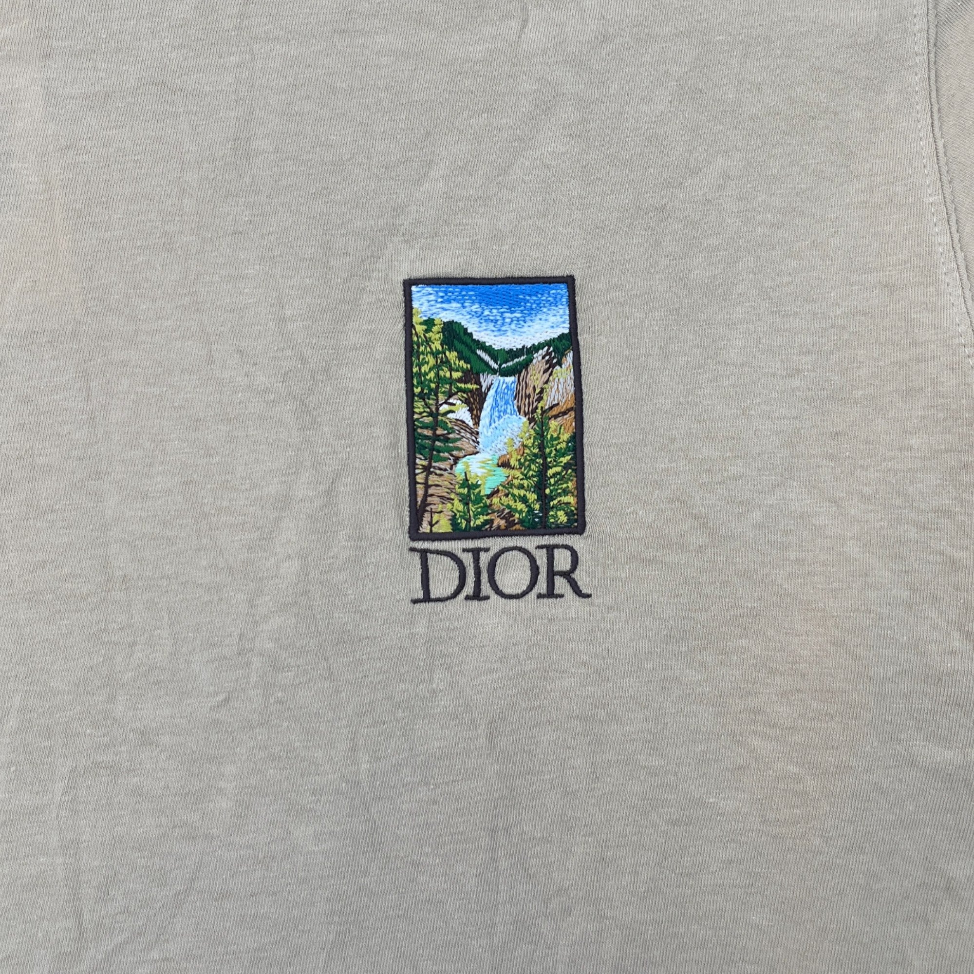 Men's Embroidered Logo Back Print T-Shirt Beige Size S - Image 5