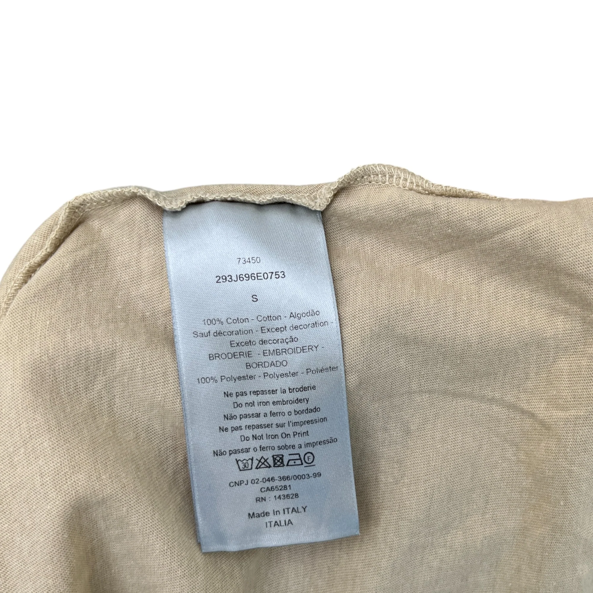 Men's Embroidered Logo Back Print T-Shirt Beige Size S - Image 8