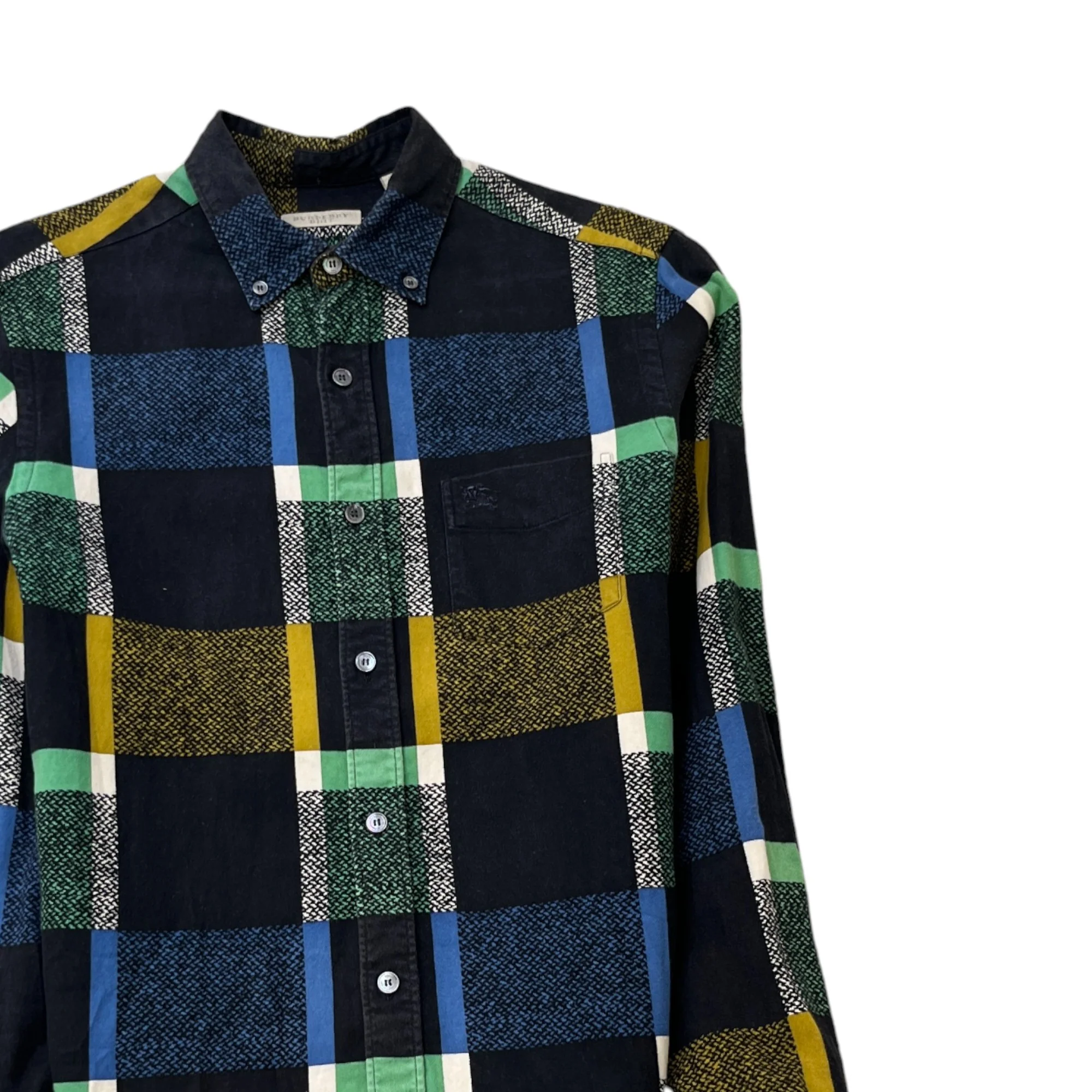 Men's Embroidered Logo Checkered Long Sleeve Shirt Black Size S - Image 3