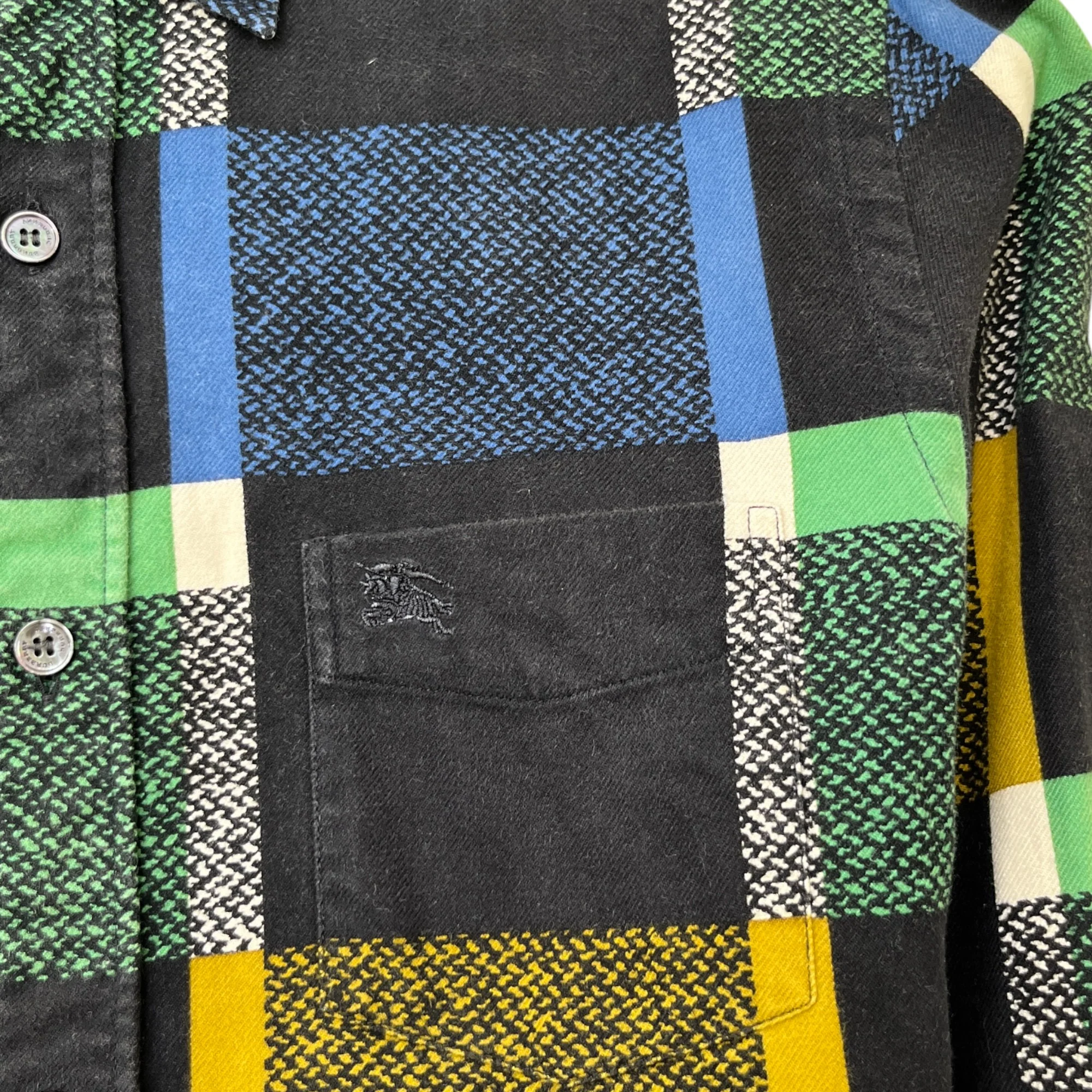 Men's Embroidered Logo Checkered Long Sleeve Shirt Black Size S - Image 6