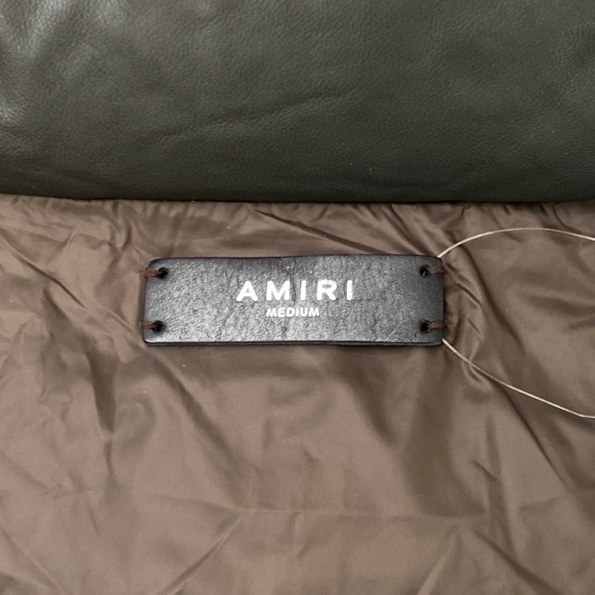 Men's Embroidered Logo Down Jacket Brown Size M - Image 7