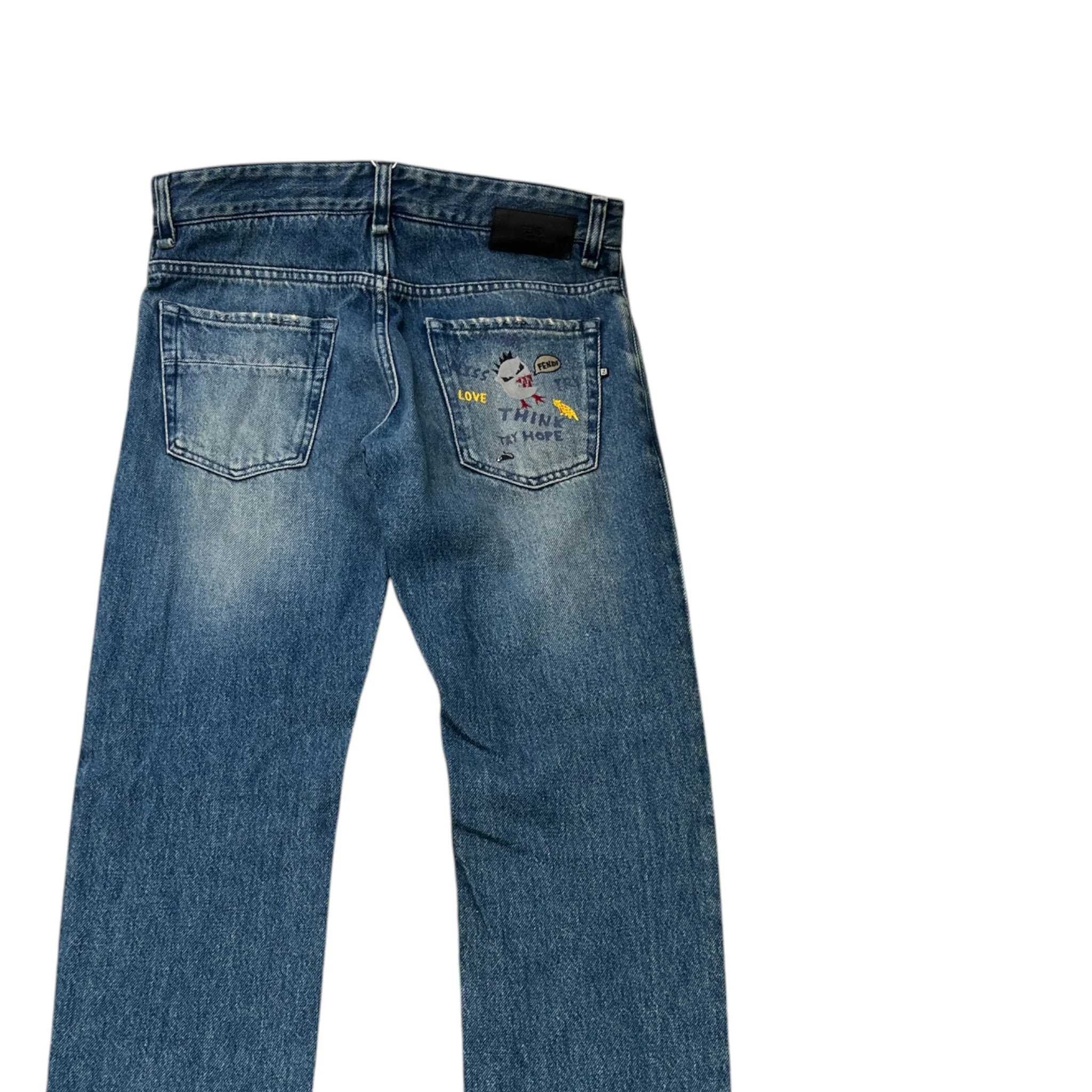 Men's Embroidered Logo Pocket Jeans Blue Size Waist 34" - Image 4