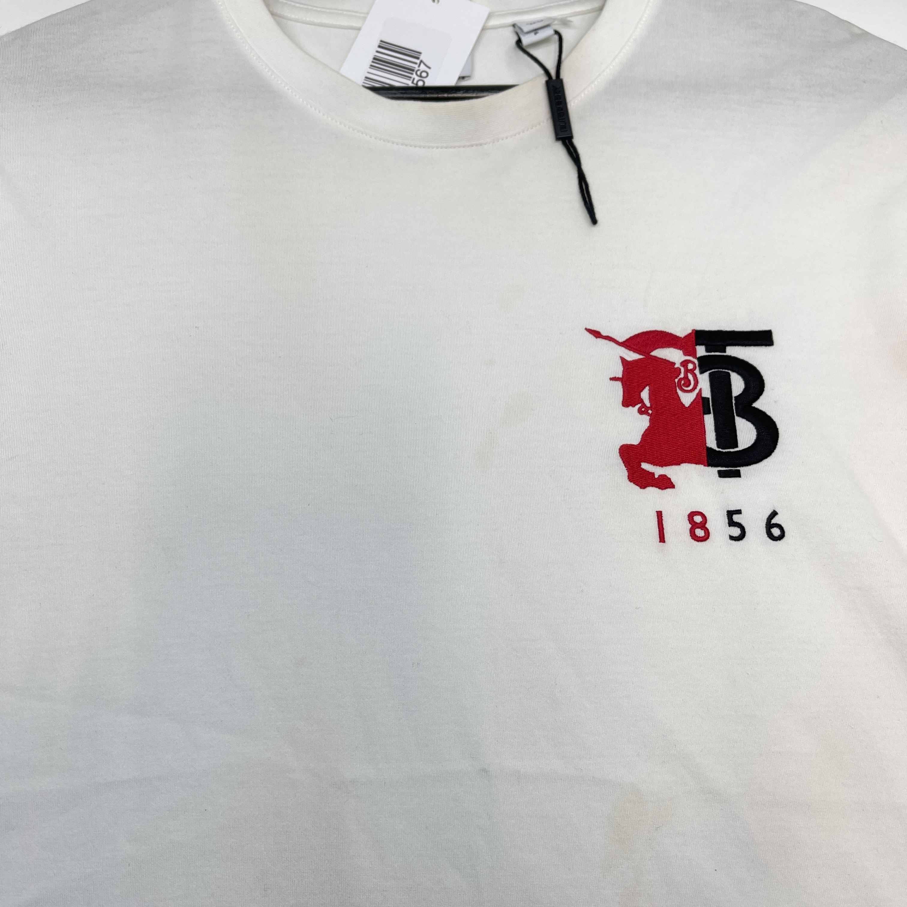 Men's Embroidered Logo T-Shirt White Size S - Image 12