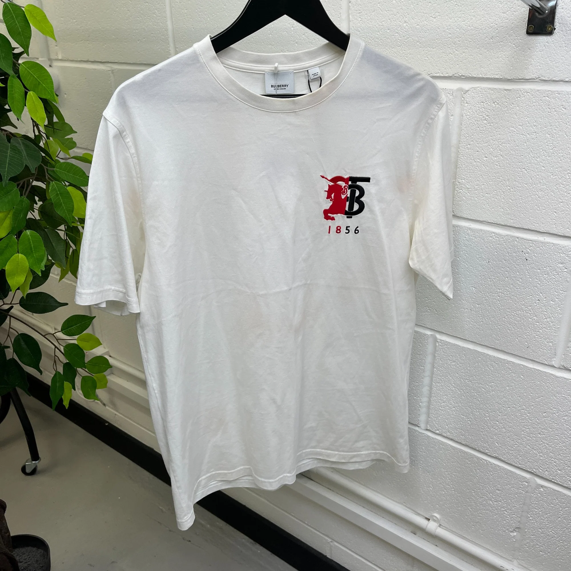 Men's Embroidered Logo T-Shirt White Size S - Image 8