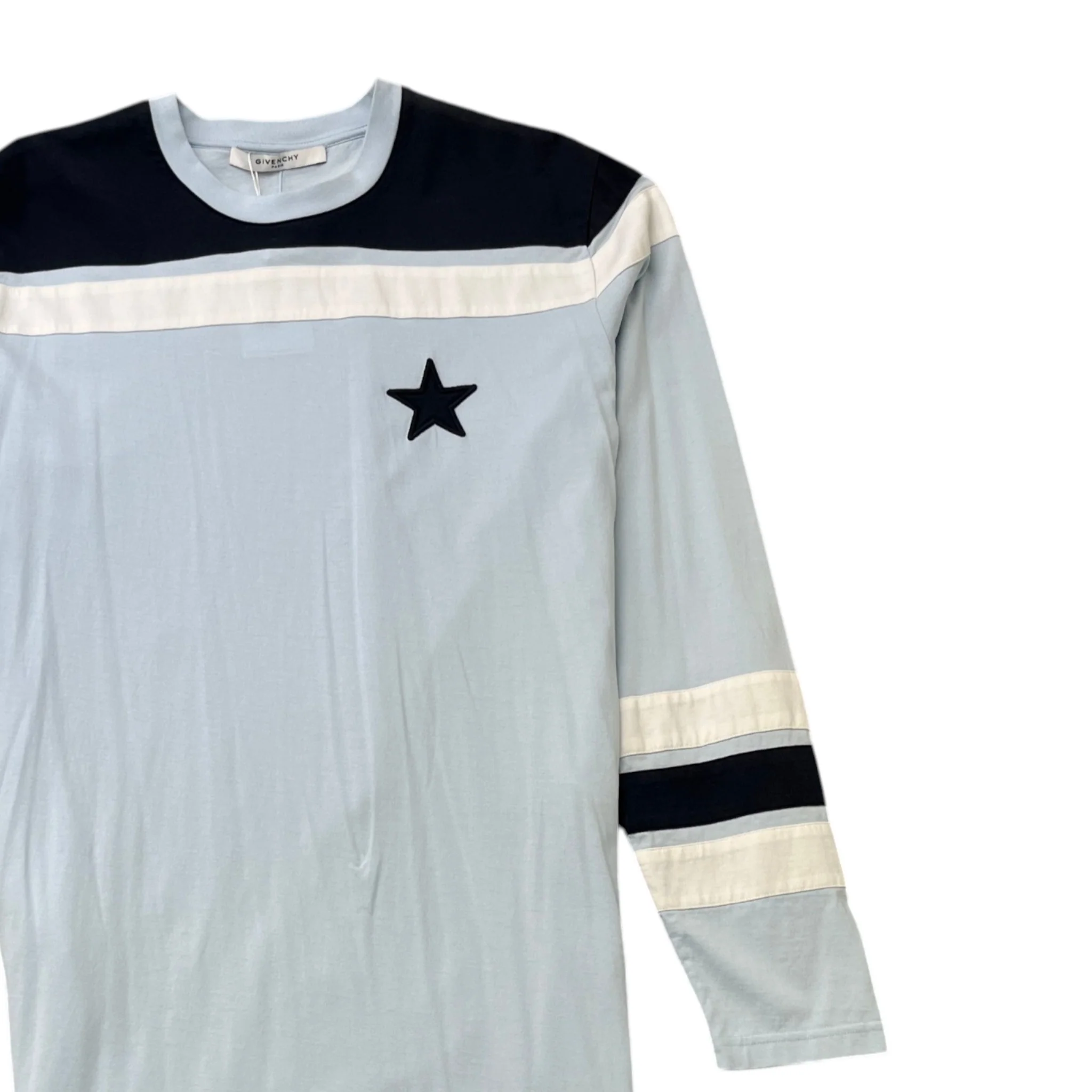 Men's Embroidered Star Long Sleeve T-Shirt Blue Size S - Image 3