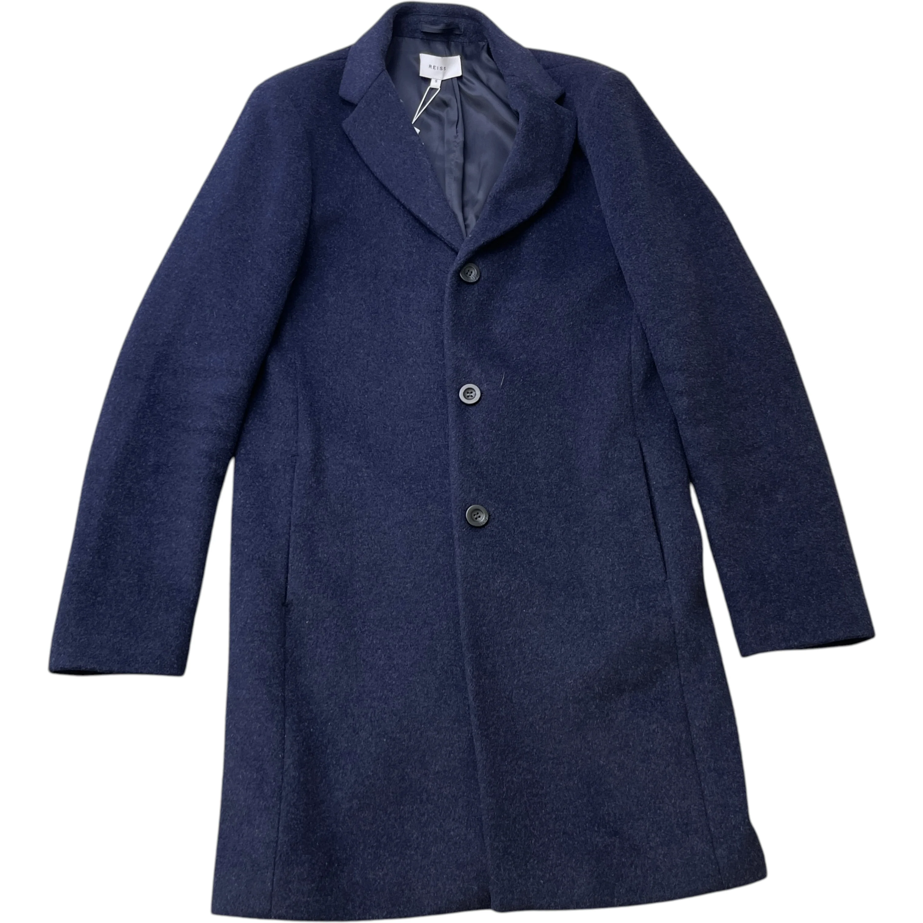 Men's Gable Wool Blend Single Breasted Epsom Overcoat Jacket Navy Size S