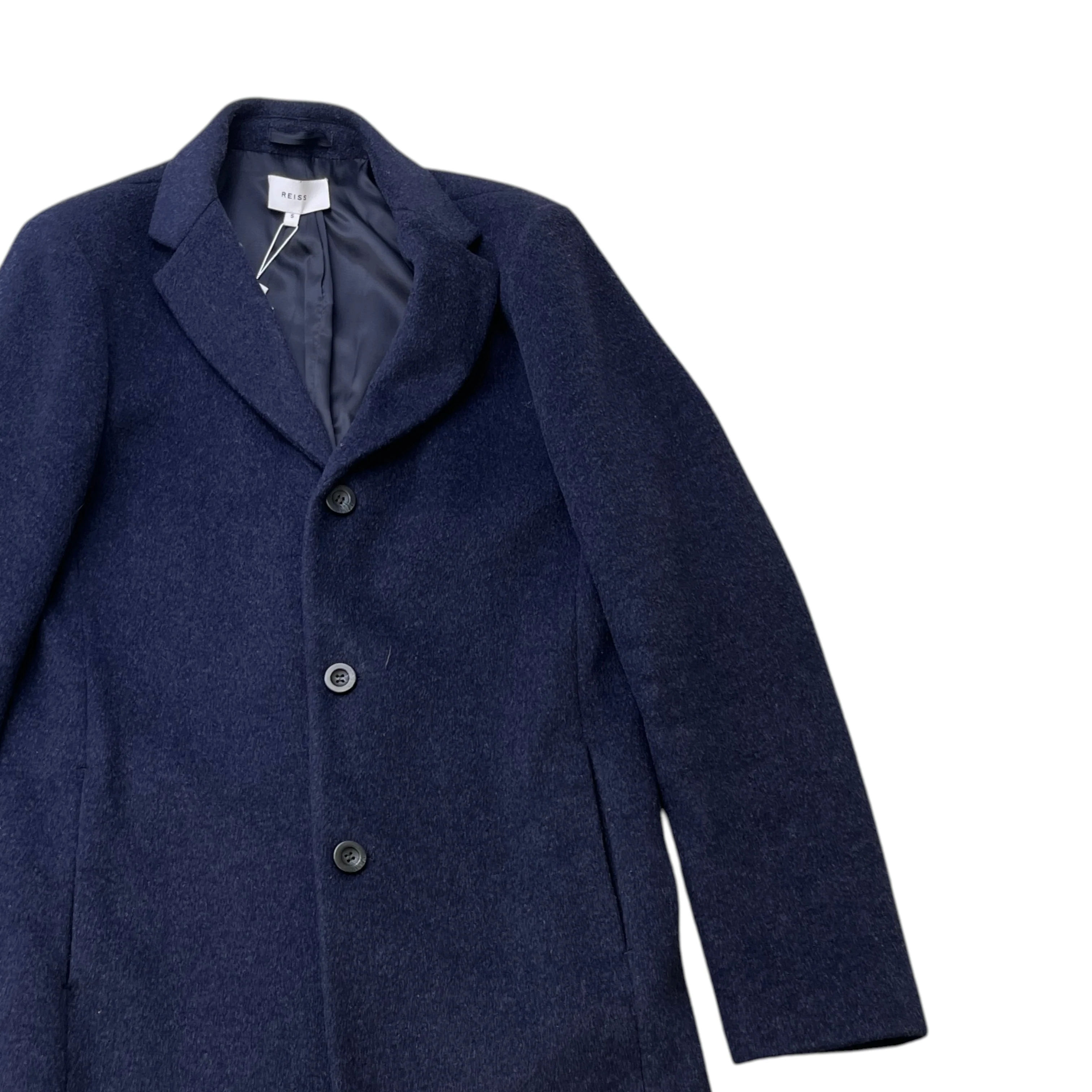 Men's Gable Wool Blend Single Breasted Epsom Overcoat Jacket Navy Size S - Image 3