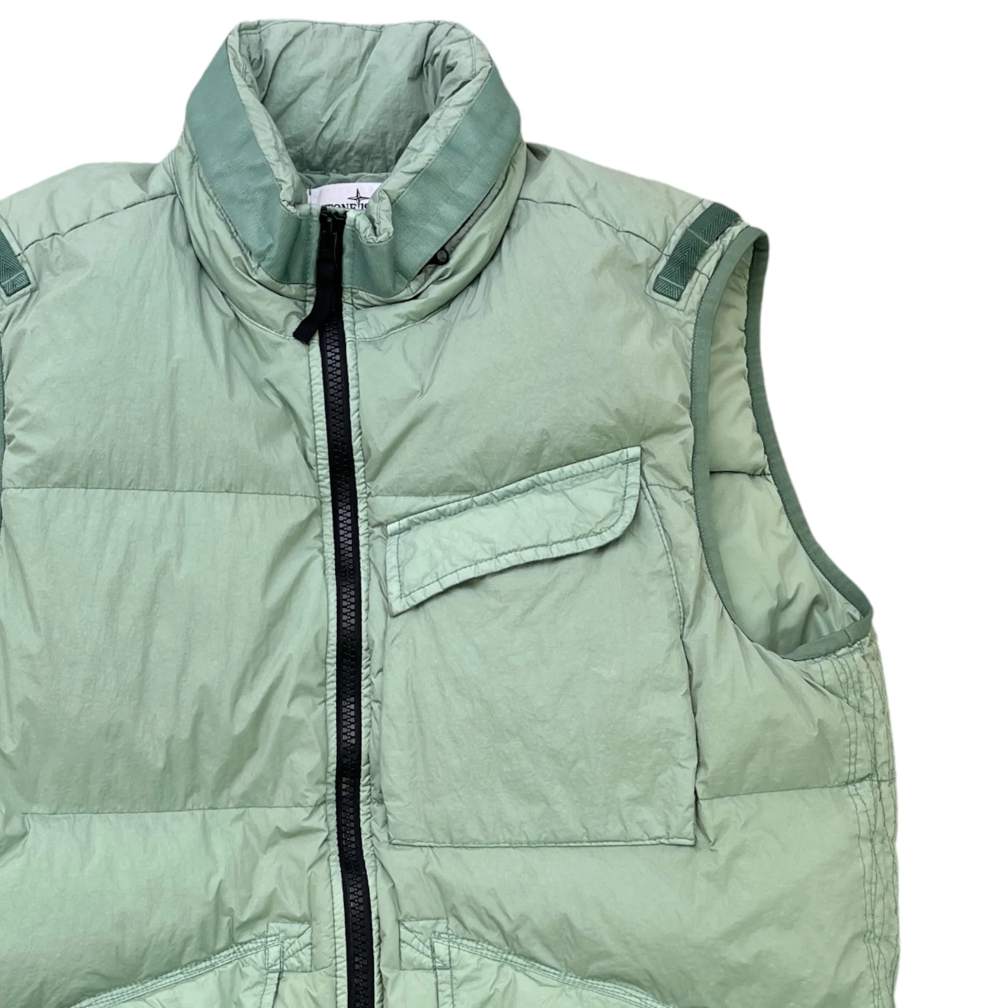 Men's Garment Dyed Crinkle Reps Applique Logo Gilet Green Size XL - Image 3