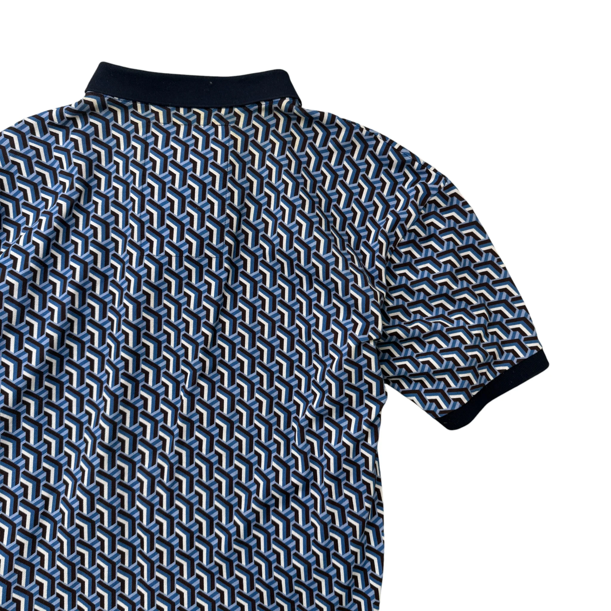Men's Geometric Patterned Polo Shirt Blue Size XL - Image 4