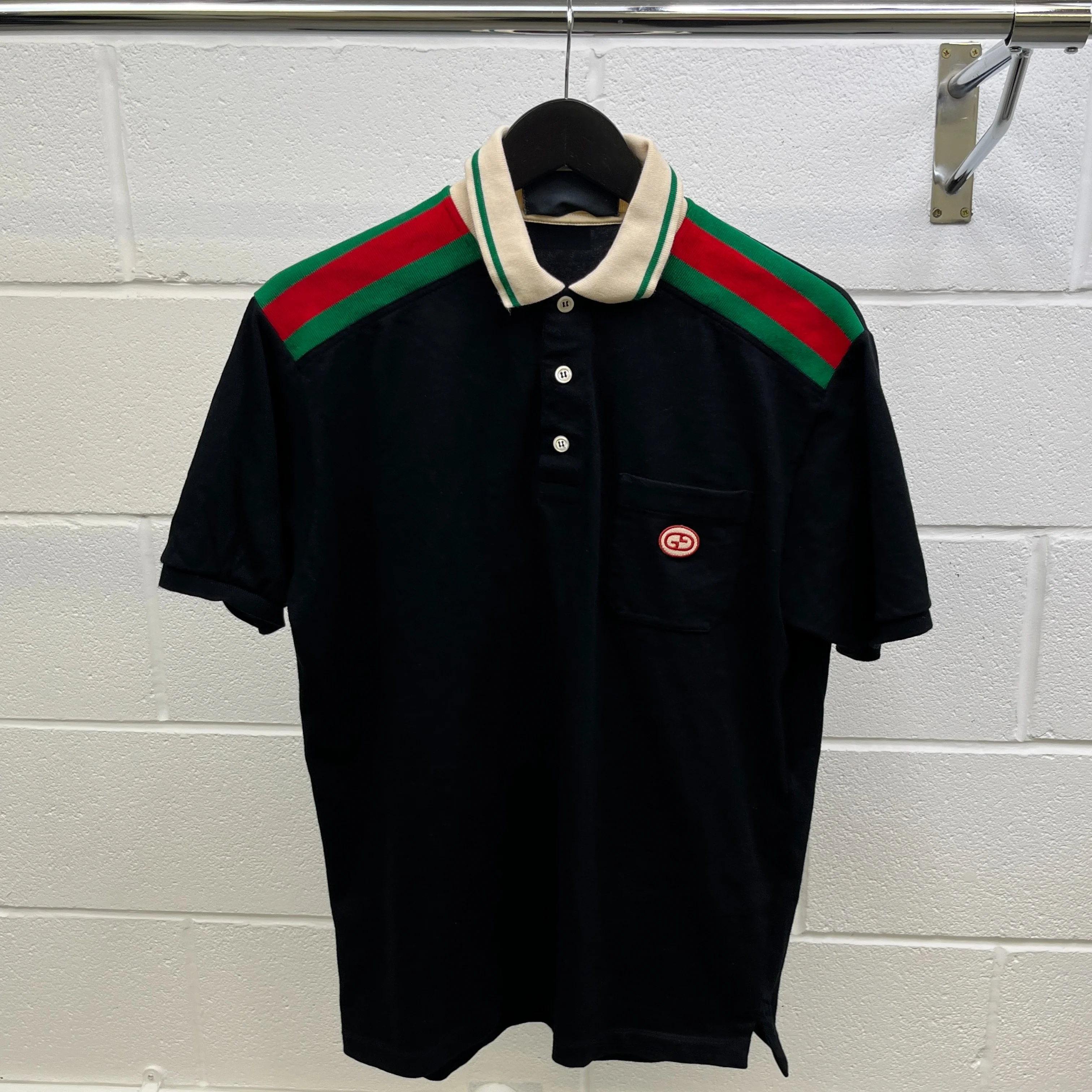 Men's Gg Applique Polo Shirt Black Size M - Image 9