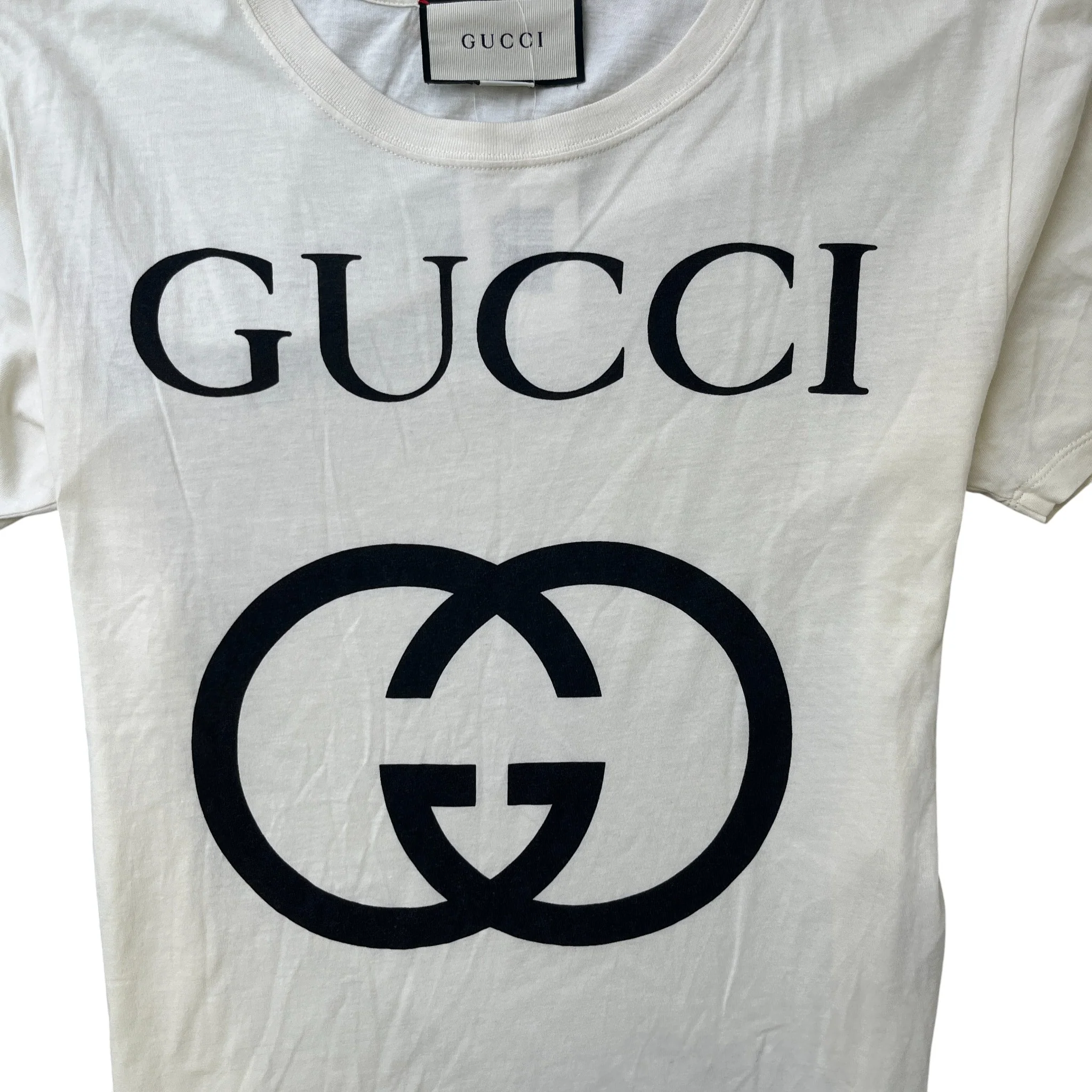Men's Gg Logo Print T-Shirt Cream Size XS - Image 5