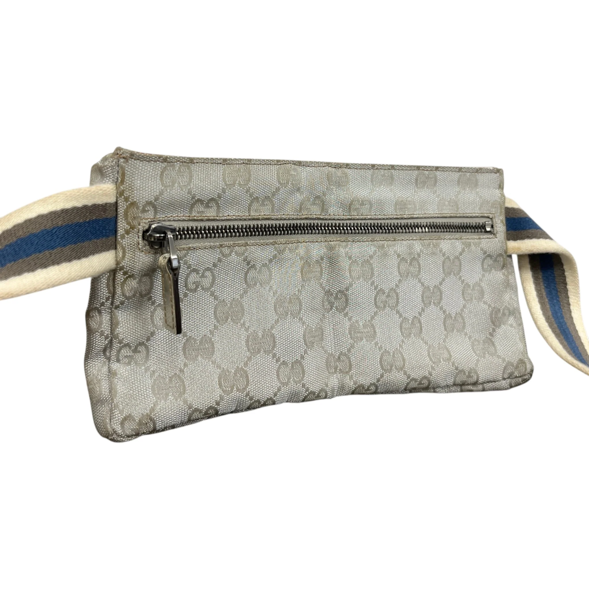 Men's Gg Supreme Web Double Pocket Belt Bag Silver - Image 5