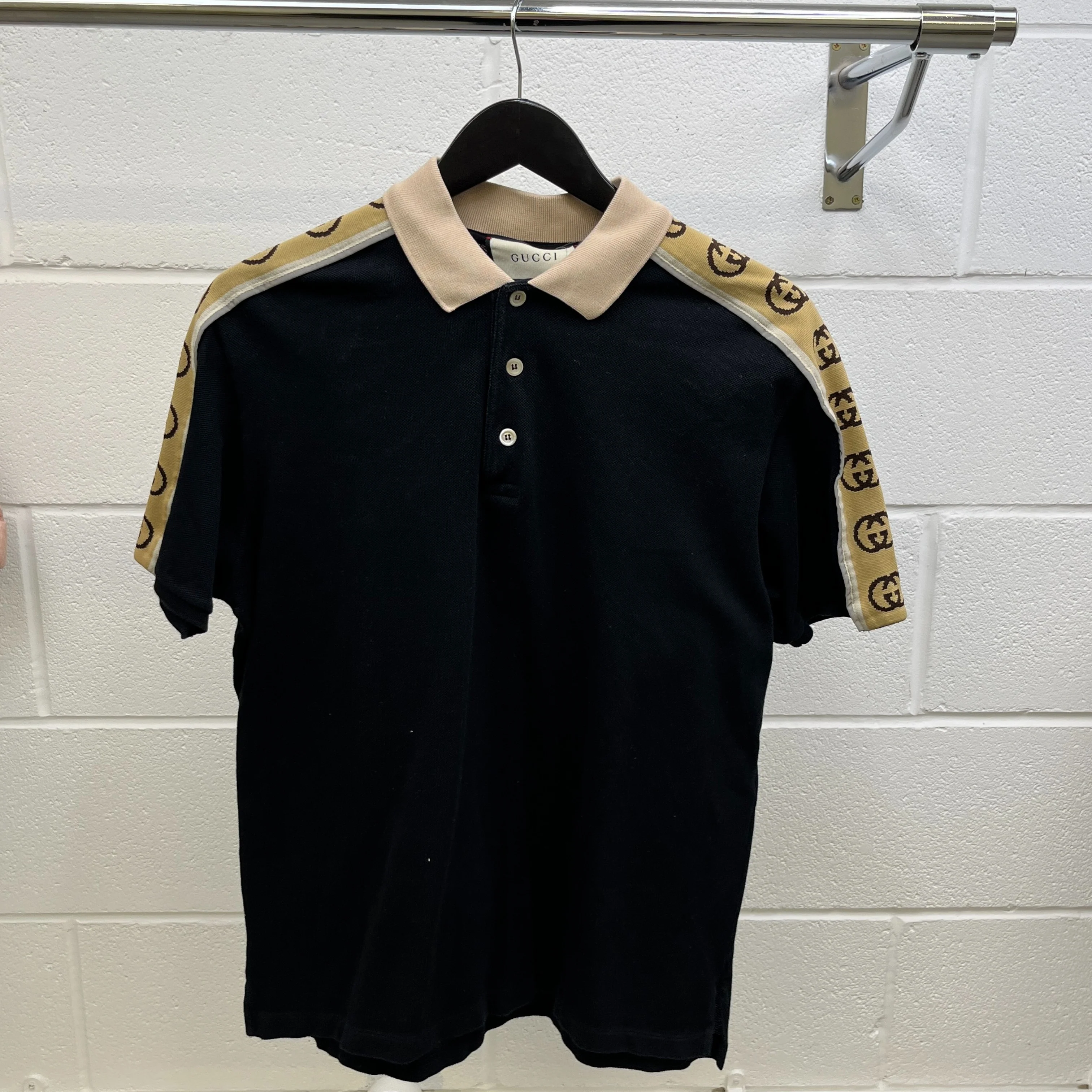 Men's Gg Tape Logo Polo Shirt Black Size M - Image 8