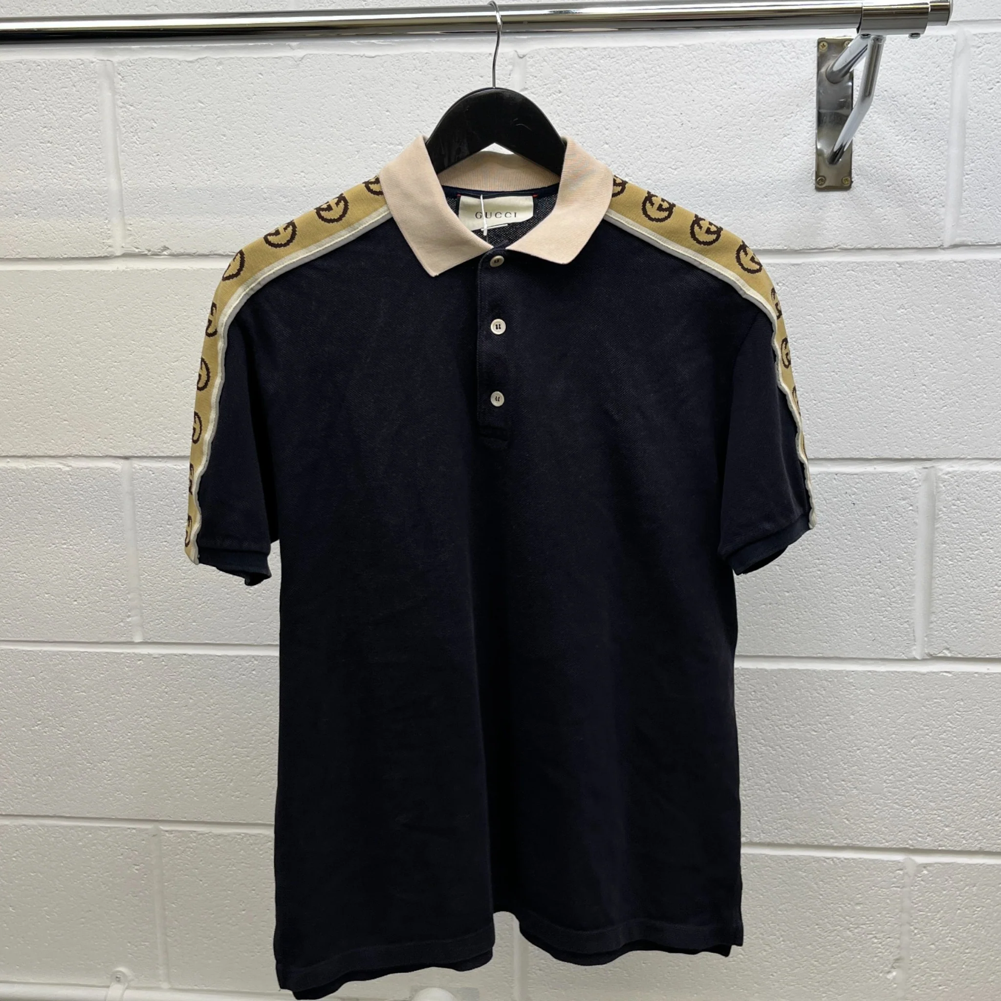 Men's Gg Tape Logo T-Shirt Navy Size L - Image 8