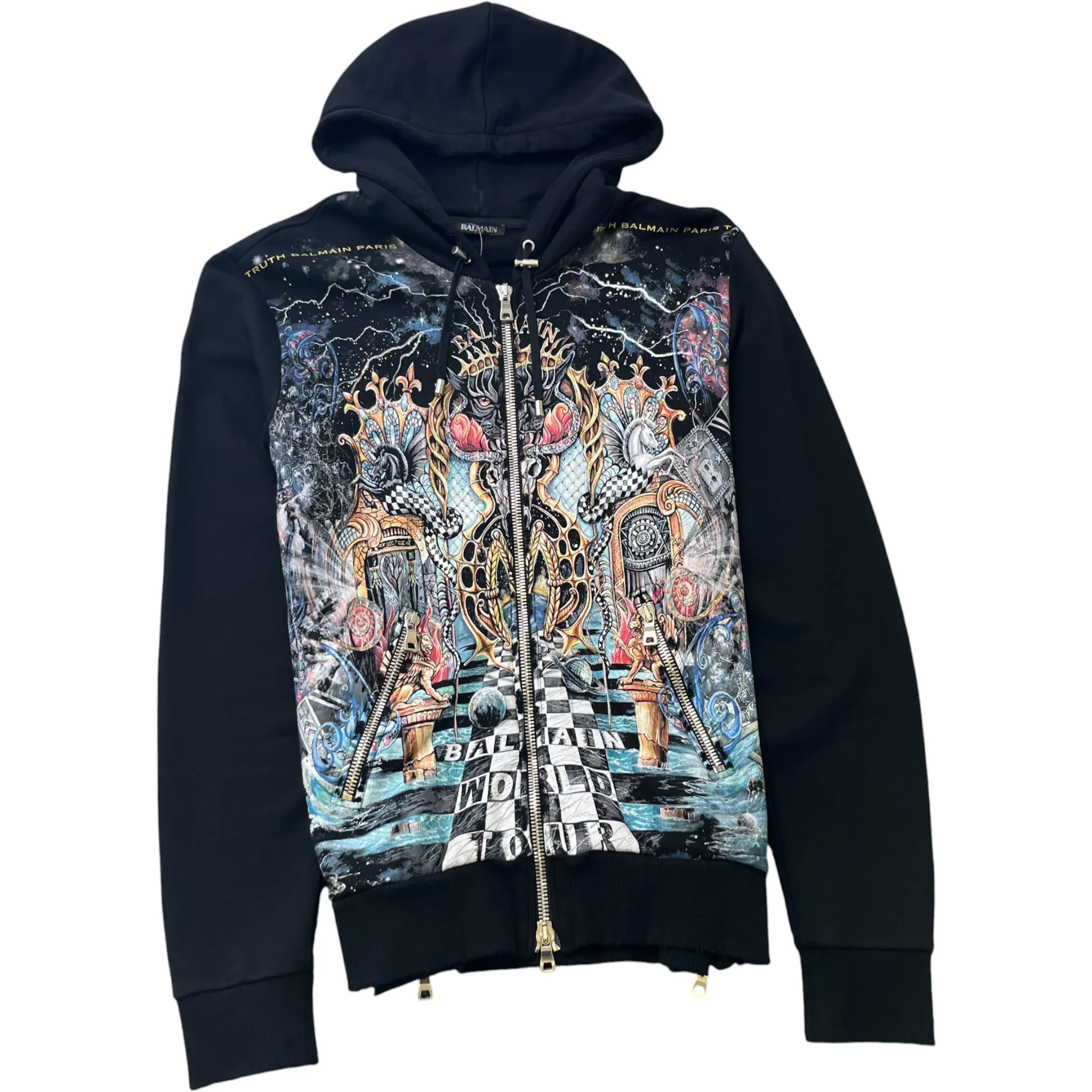 Men's Graphic Print Distressed Jumper Black Size L