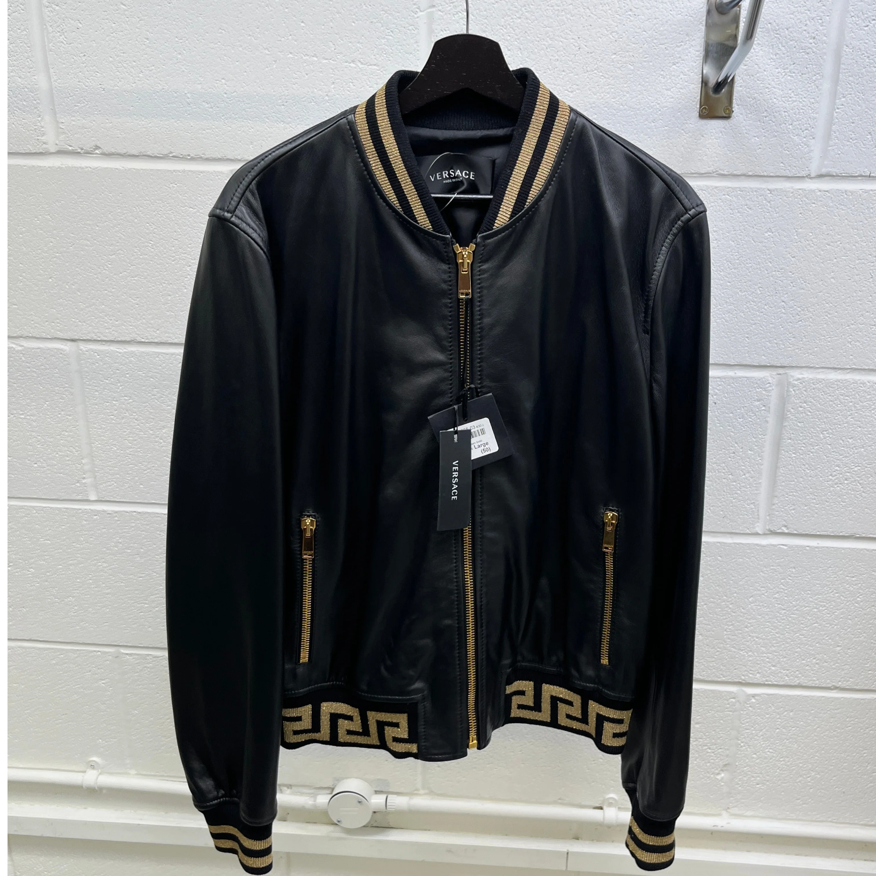 Men's Greca Nappa Bomber Jacket Black Size IT 50 / L - Image 9