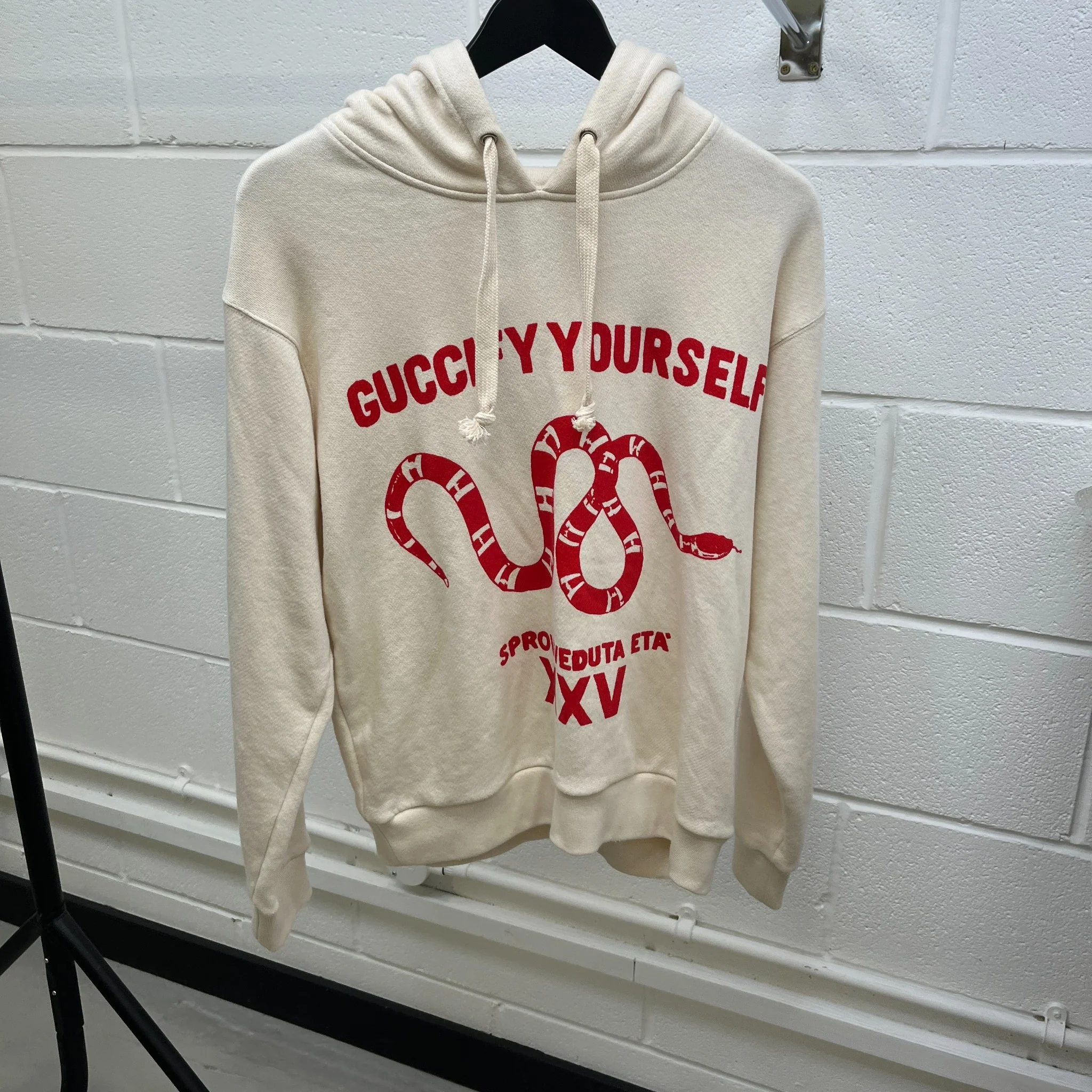 Men's Guccify Distressed Hoodie Cream Size XS - Image 7