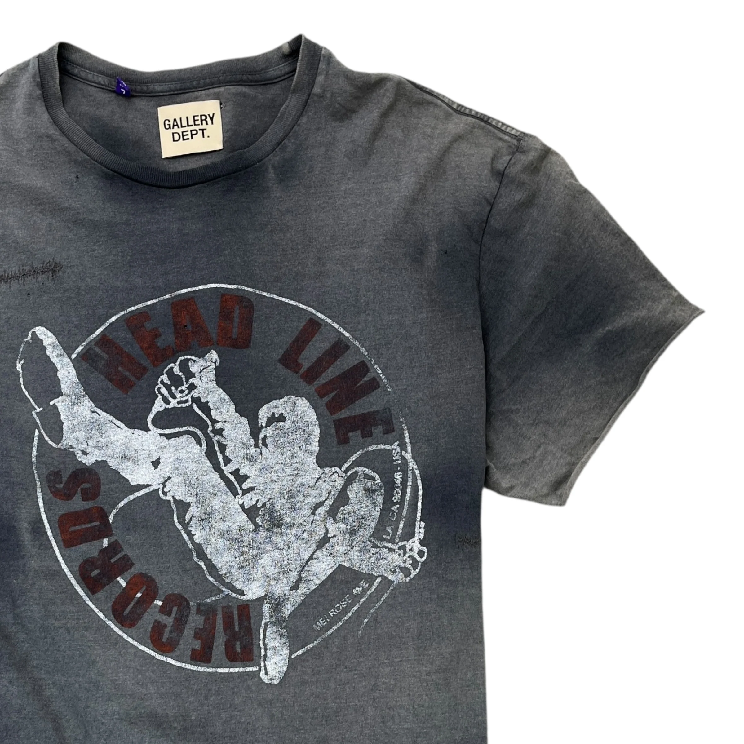 Men's Headline Records Distressed Shirt Charcoal Size L - Image 3
