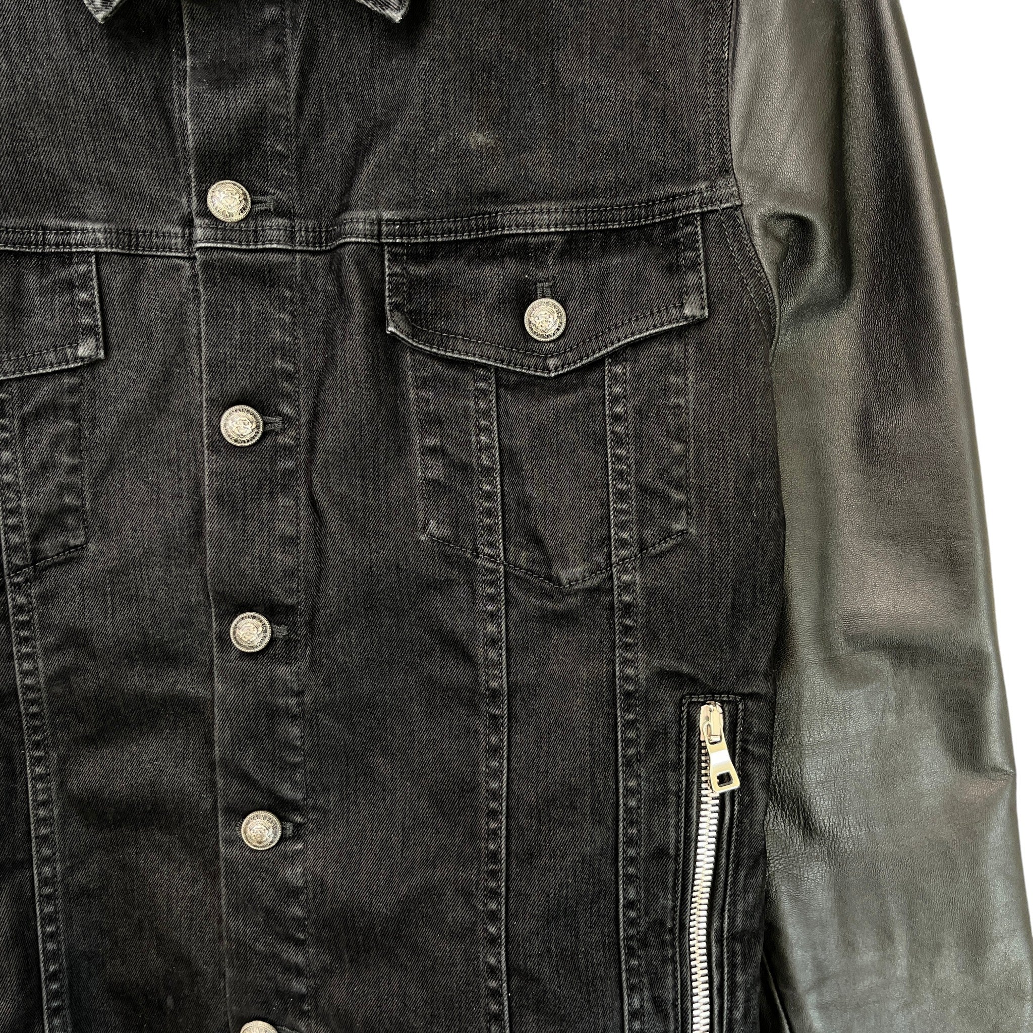 Men's Logo Denim Leather Sleeve Jacket Black Size IT 54 / XXL - Image 5
